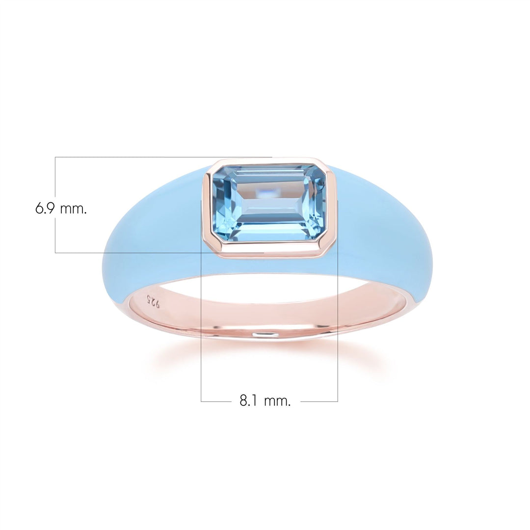 Siberian Waltz Blue Enamel & Octagon Sky Blue Topaz Ring In Rose Gold Vermeil