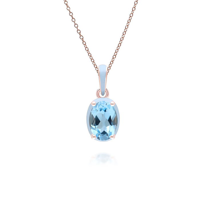 Siberian Waltz Blue Enamel & Oval Sky Blue Topaz Pendant Necklace In Rose Gold Vermeil