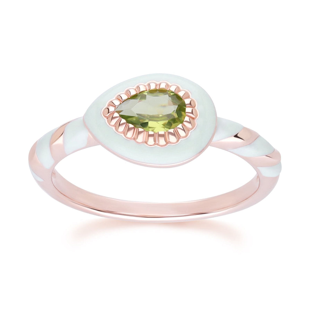253R710601925 Siberian Waltz Green Enamel & Peridot Ring In 18ct Rose Gold Plated Sterling Silver Front
