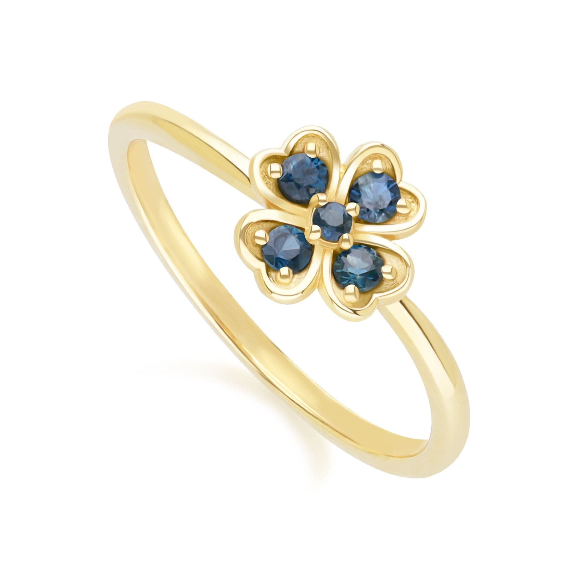135R2102039 Gardenia Round Sapphire Clover Ring in 9ct Yellow Gold Side