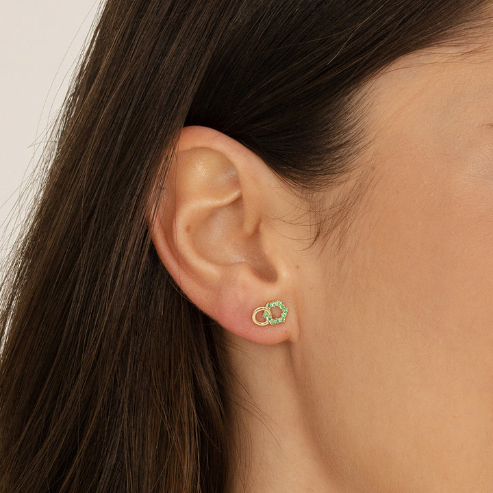 Geometric Hexagon and Round Linked with Prong set Emerald Stud Earrings in 9ct Yellow Gold
