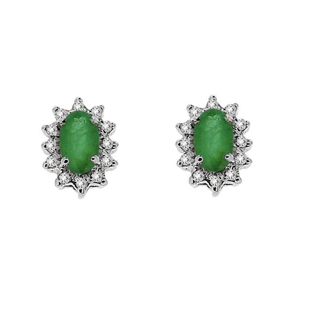 8610-7059 Classic Oval Emerald & Diamond Halo Cluster Stud Earrings & Pendant Set in 9ct White Gold 2