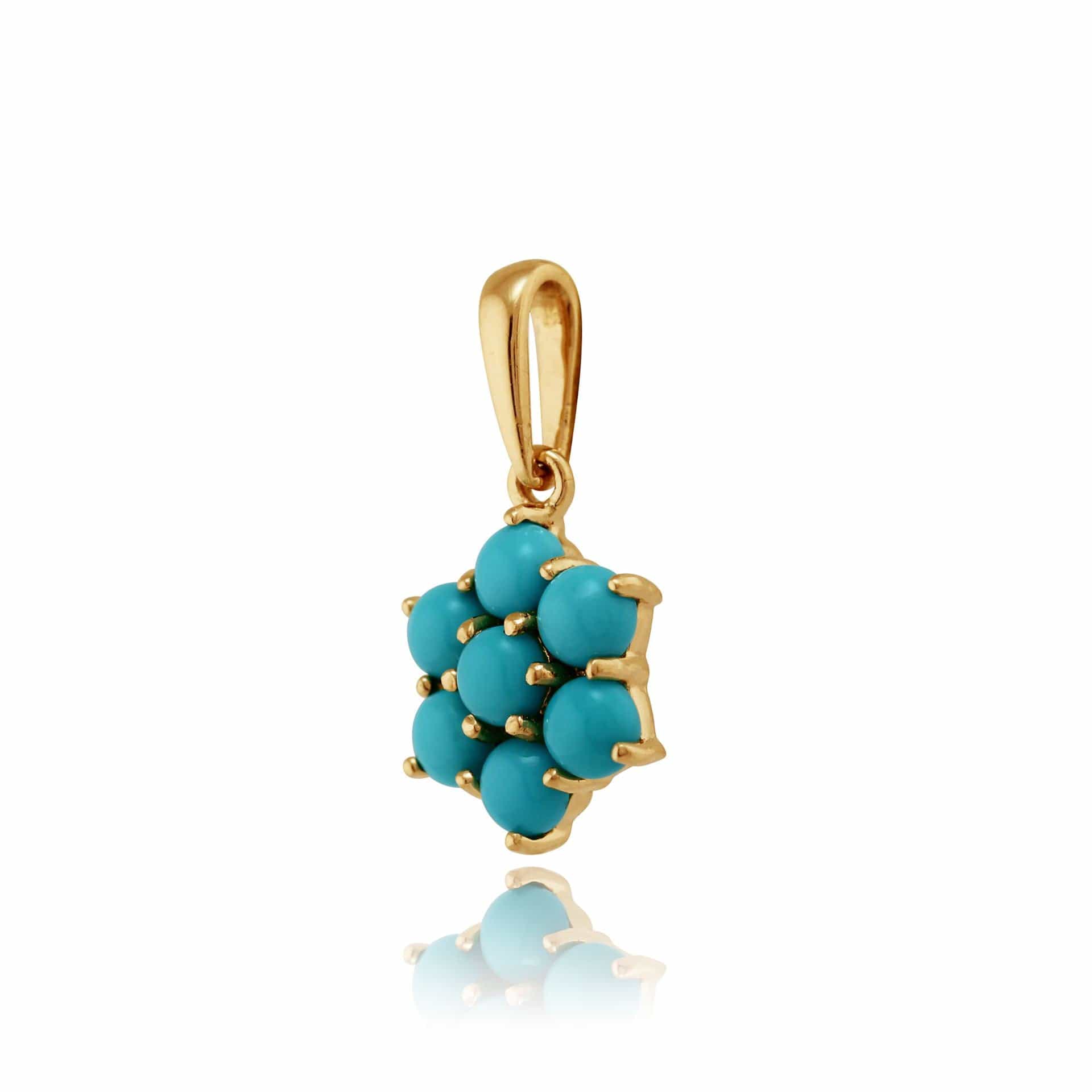 135E1065039-135P1449039 Floral Round Turquoise Cabochon Flower Cluster Stud Earrings & Pendant Set in 9ct Yellow Gold 4