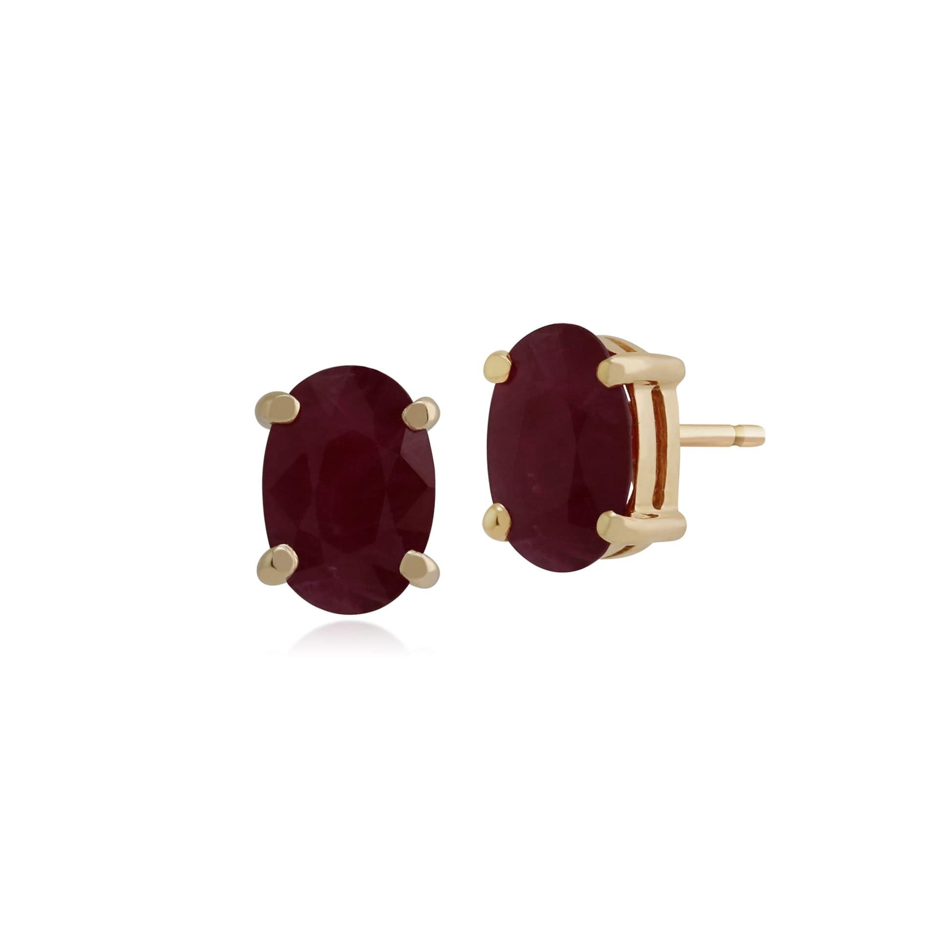 181E0729199 Classic Oval Ruby Claw Set Stud Earrings in 9ct Yellow Gold 1