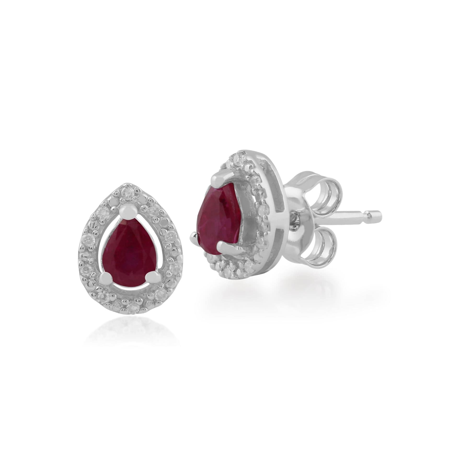 162E0201029 Classic Pear Ruby & Diamond Halo Stud Earrings in 9ct White Gold 1