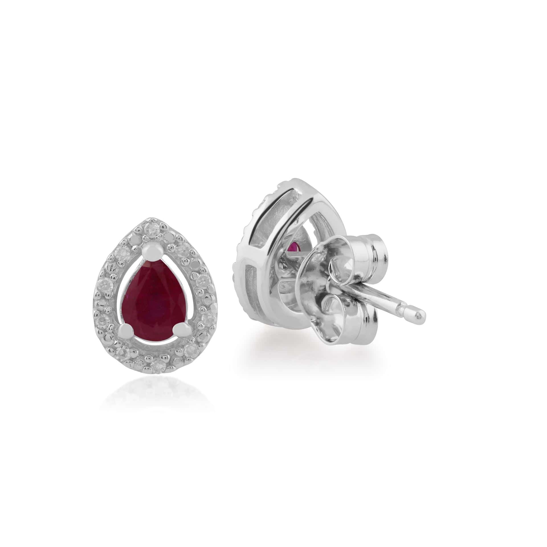 162E0201029 Classic Pear Ruby & Diamond Halo Stud Earrings in 9ct White Gold 2