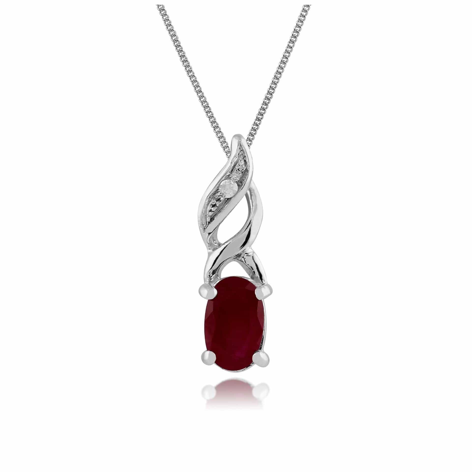117P0104029 Classic Oval Ruby & Diamond Pendant in 9ct White Gold 1