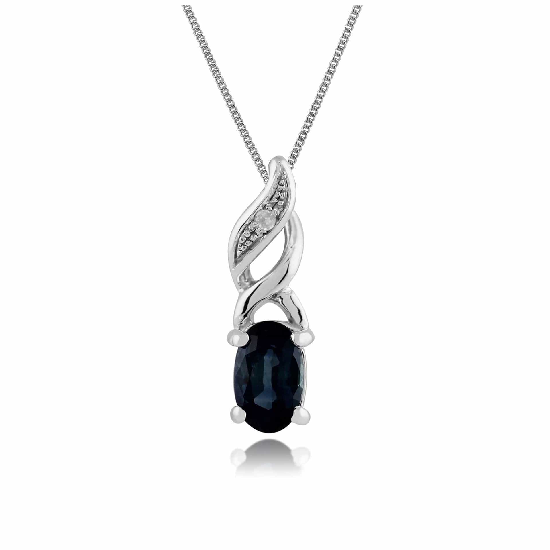 117P0104039 Classic Oval Sapphire & Diamond Pendant in 9ct White Gold 1