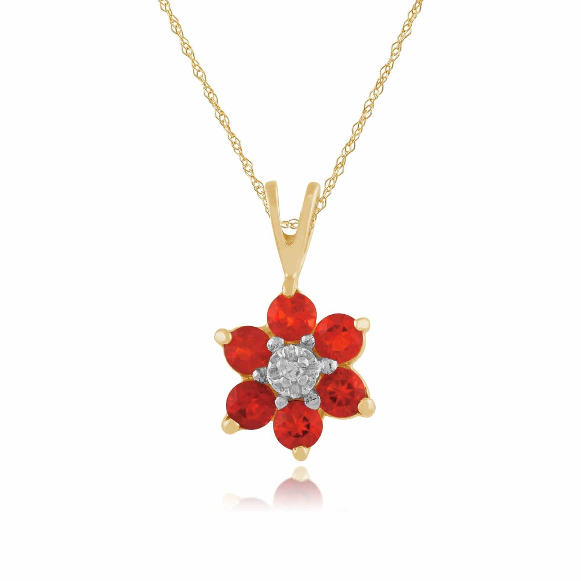 Floral Fire Opal & Diamond Clyster Pendant on Chain Image 1