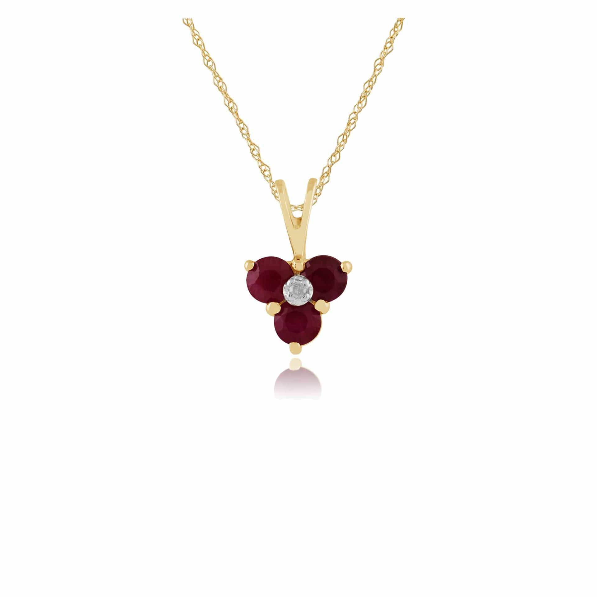 25381 Classic Round Ruby & Diamond Cluster Pendant in 9ct Yellow Gold 1