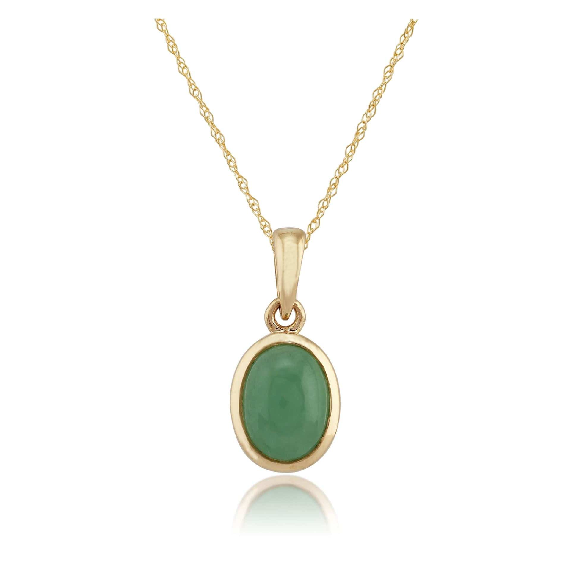 8005 Classic Dyed Green Jade Cabochon Pendant in 9ct Yellow Gold 1