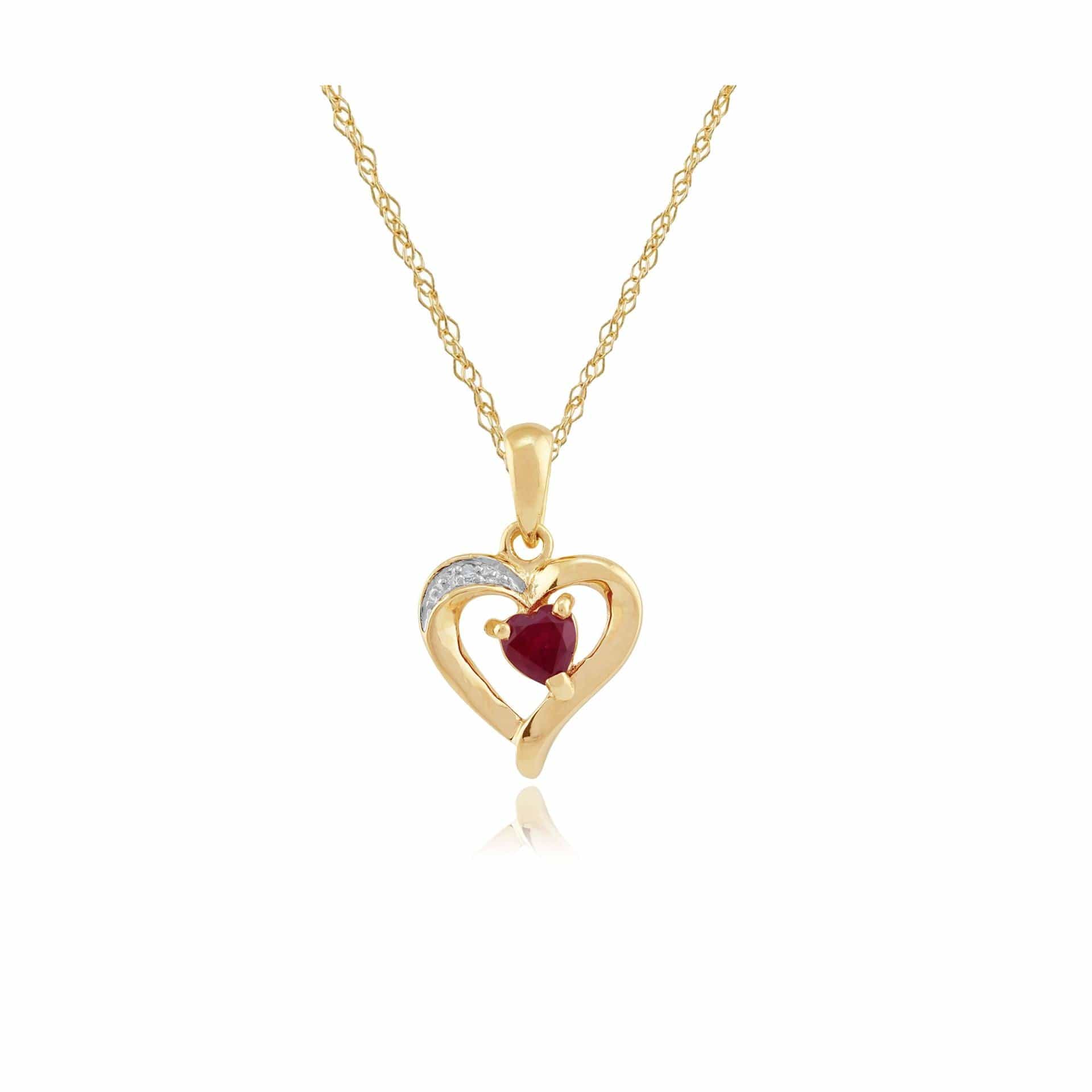 10916 Classic Round Ruby & Diamond Heart Pendant in 9ct Yellow Gold 1
