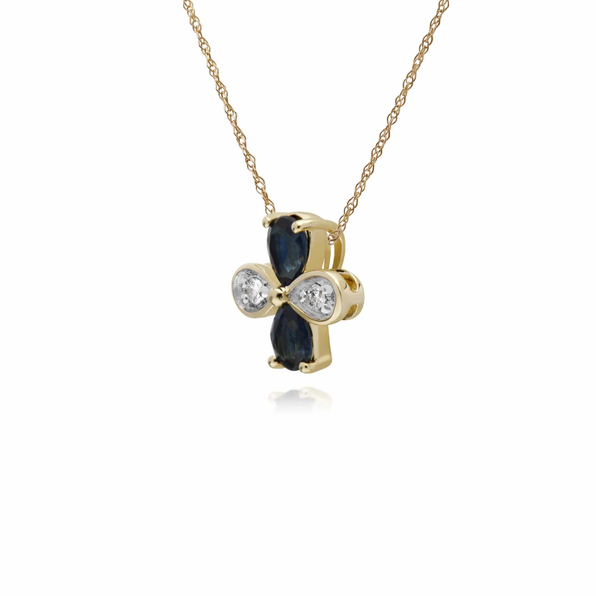 135P1914029 Gemondo 9ct Yellow Gold Sapphire & Diamond Floral Pendant on 45cm Chain 2