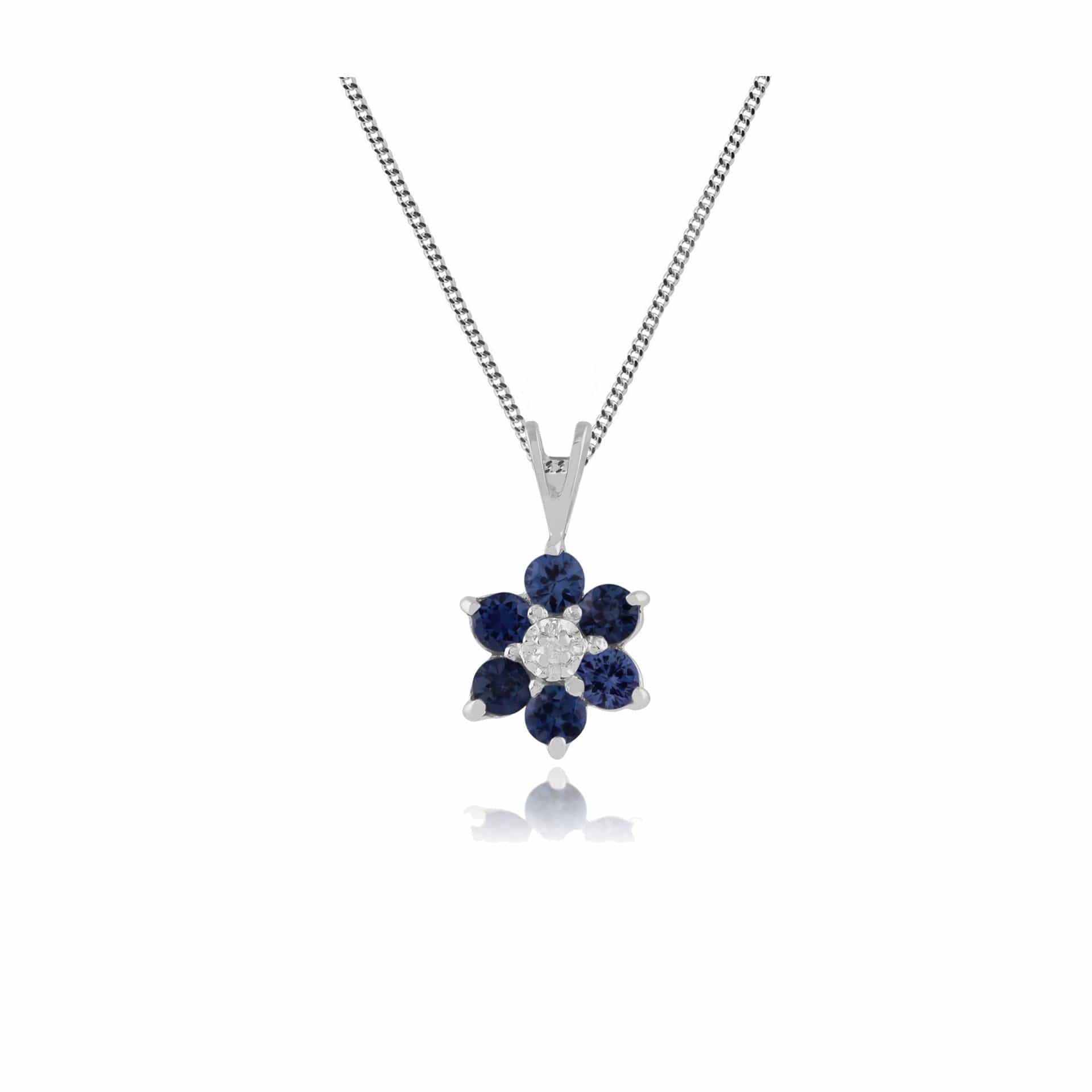 18887 Floral Round Sapphire & Diamond Cluster Pendant in 9ct White Gold 1