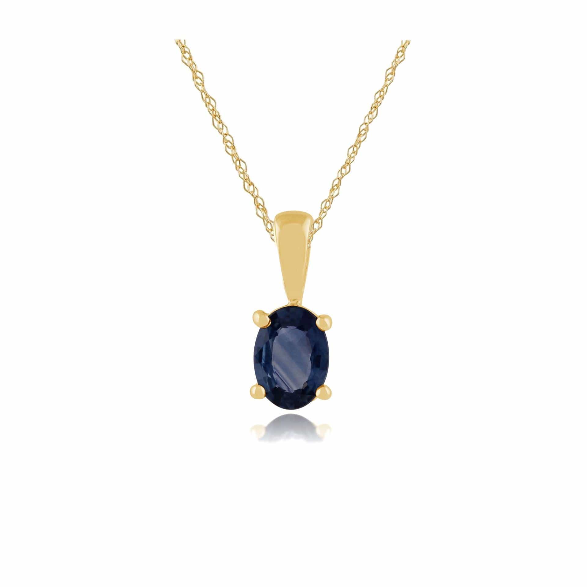 181P0109429 Classic Oval Light Blue Sapphire Pendant in 9ct Yellow Gold 1