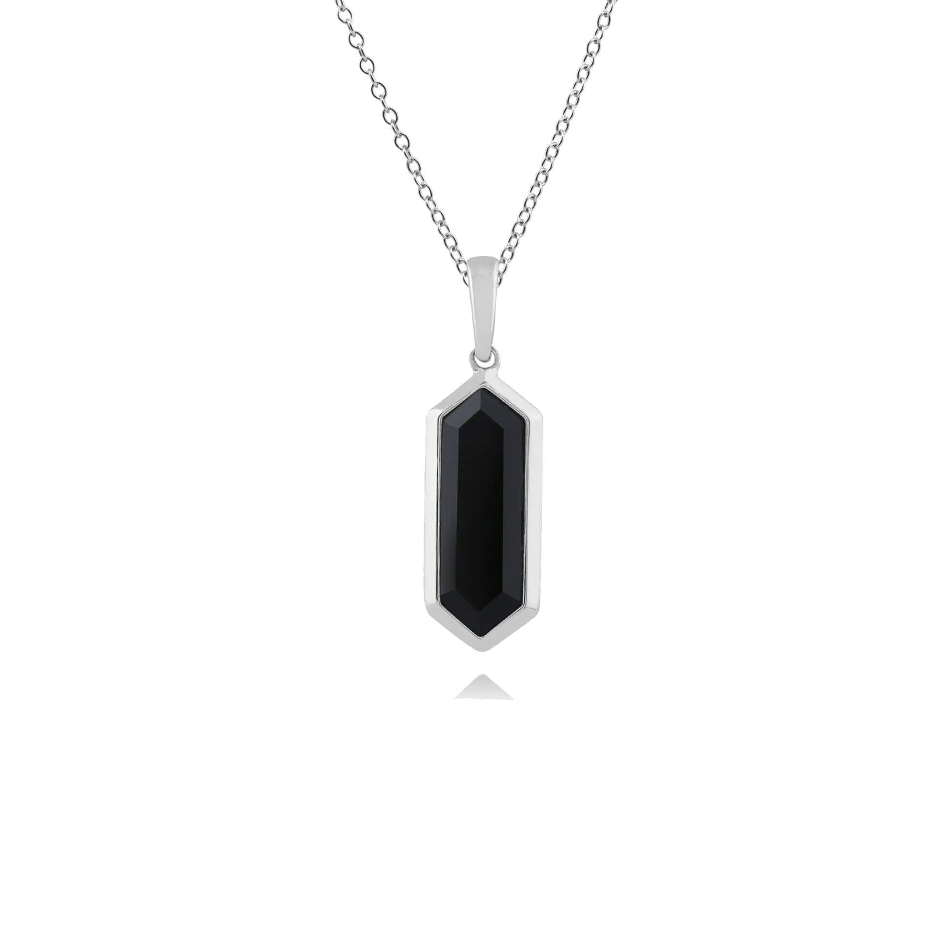 271P013801925 Geometric Hexagon Black Onyx Prism Drop Pendant in 925 Sterling Silver 1
