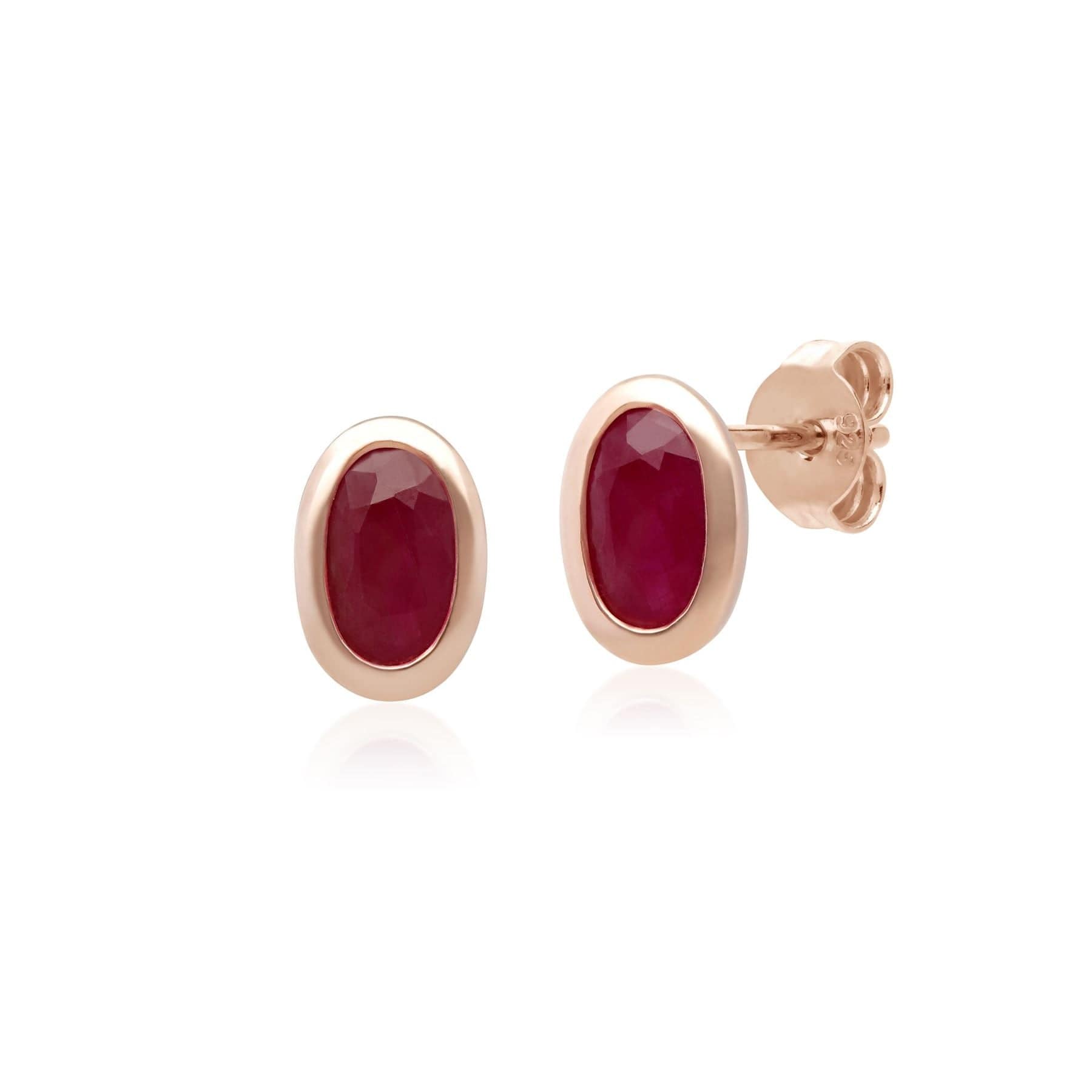 183E1079019 Classic Oval Ruby Stud Earrings in 9ct Rose Gold 1