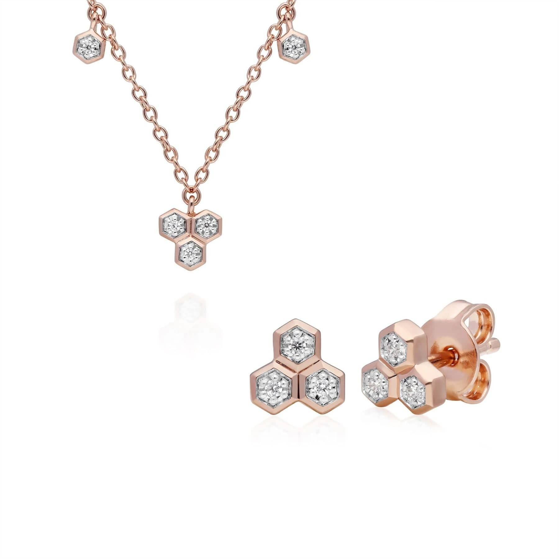 191N0227029-191E0394029 Diamond Trilogy Necklace & Stud Earring Set in 9ct Rose Gold 1