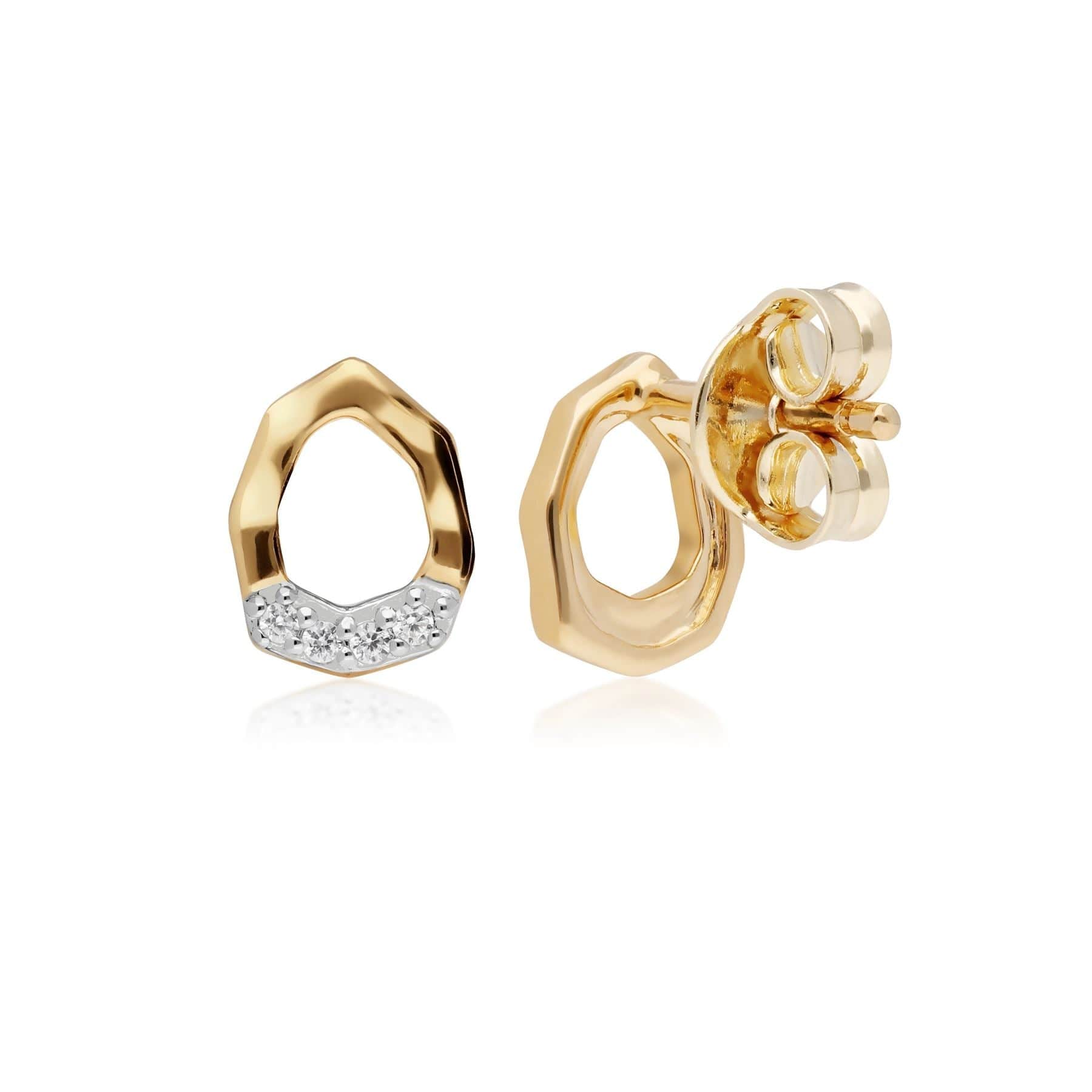 191E0391029 Diamond Asymmetrical Stud Earrings in 9ct Yellow Gold 3