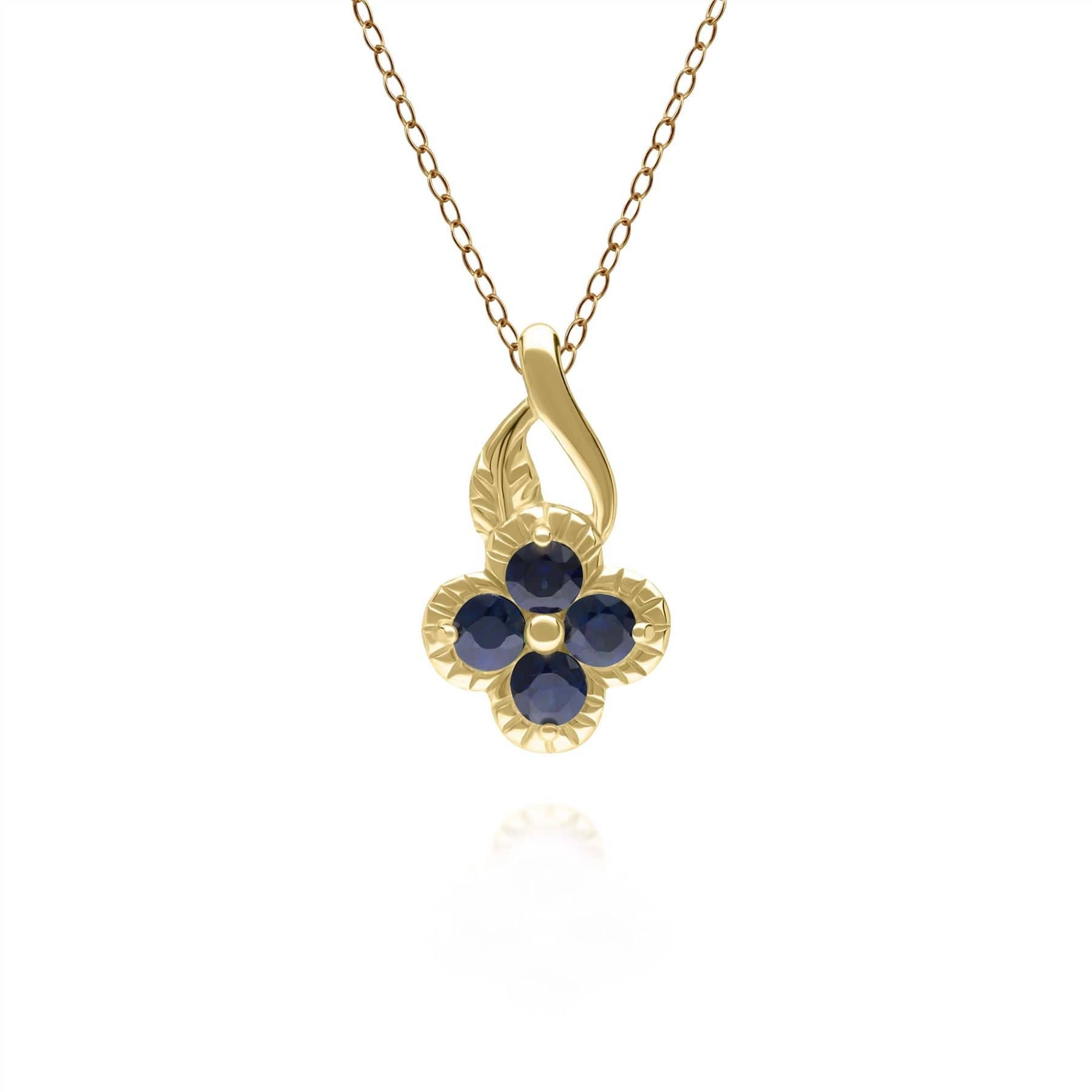 135P2096029 Floral Round Sapphire Pendant in 9ct Yellow Gold 1