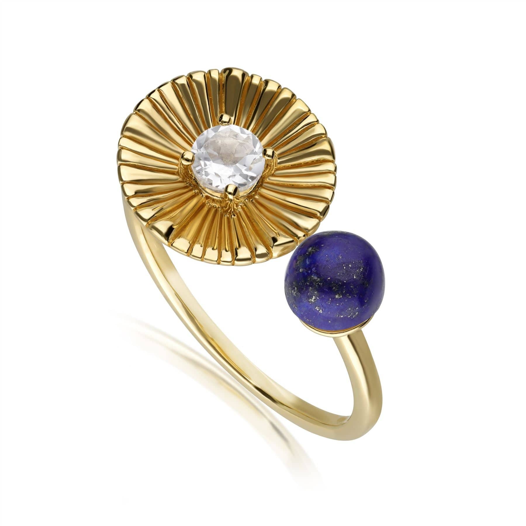Caruso Lapis Lazuli & White Topaz Floral Open Ring In Yellow Gold Plated Silver - Gemondo