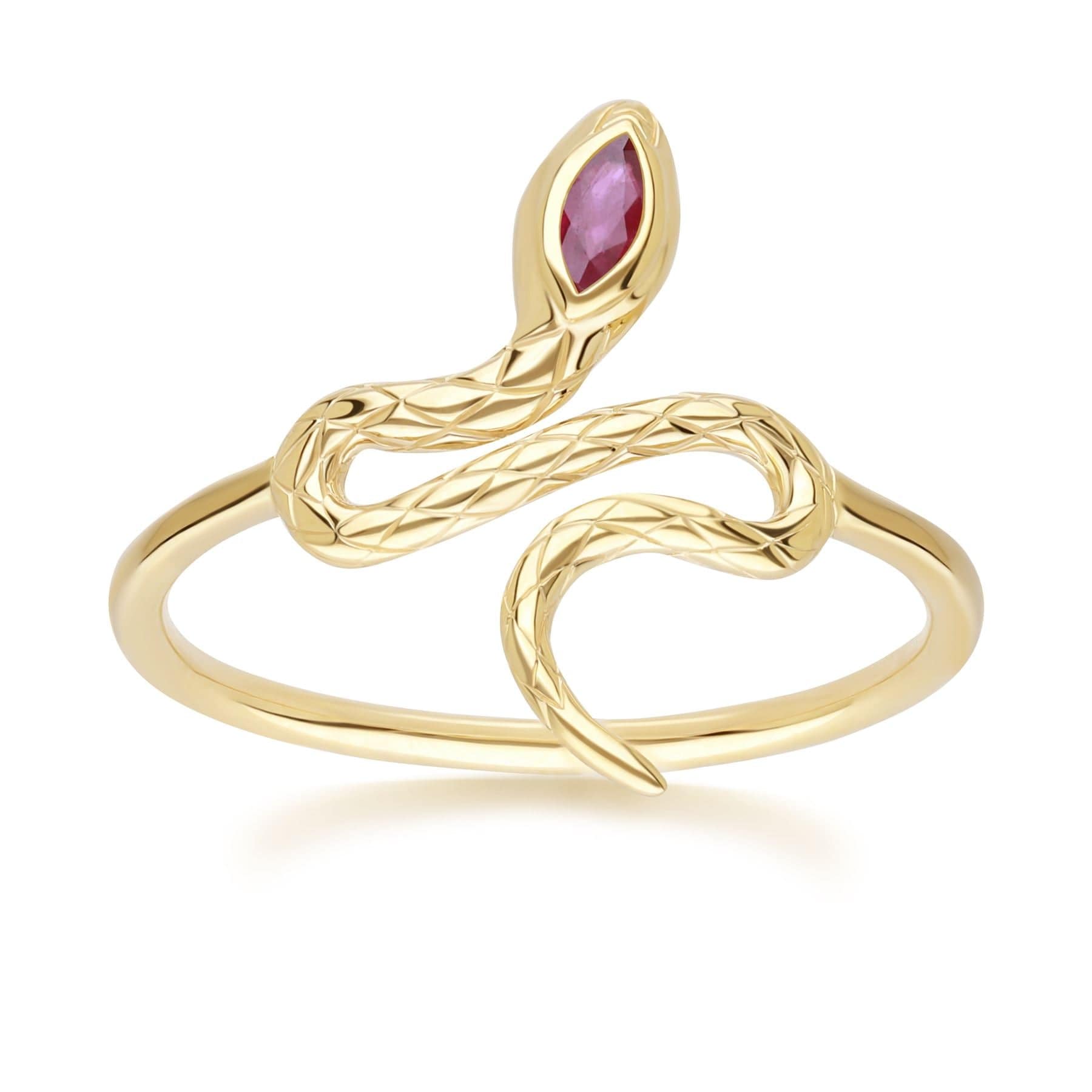 ECFEW™ Ruby Winding Snake Ring in 9ct Yellow Gold - Gemondo