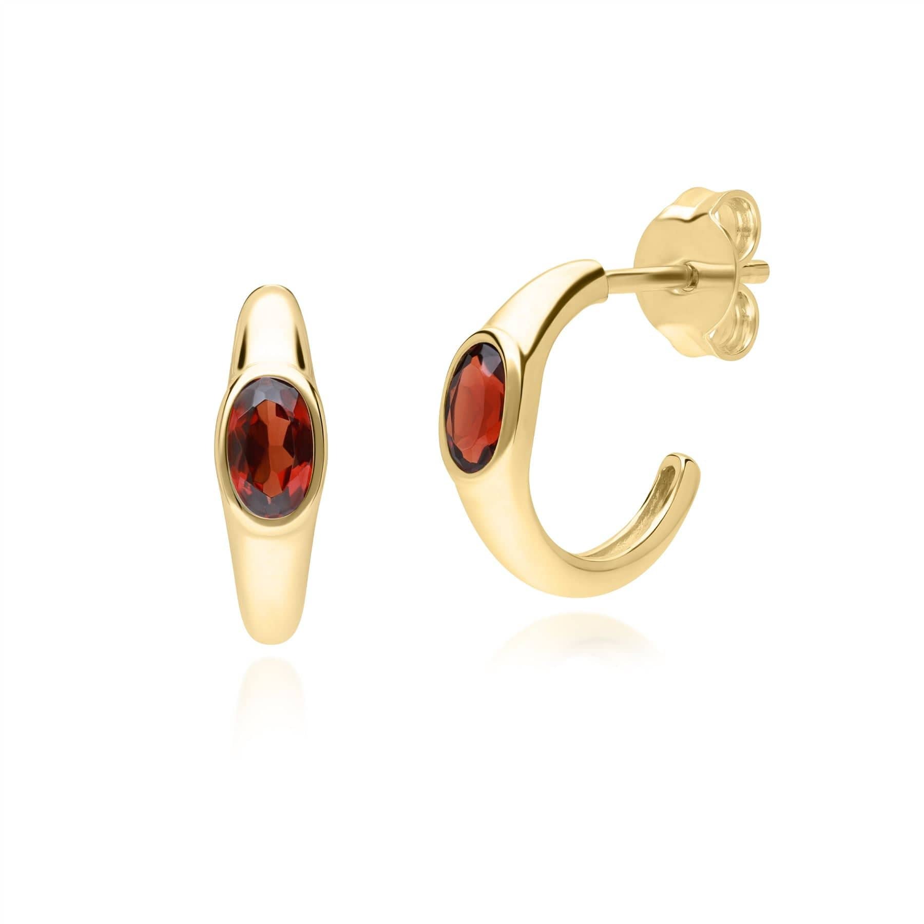 270E036703925 Modern Classic Oval Garnet Stud Earrings in 18ct Gold Plated Silver 1