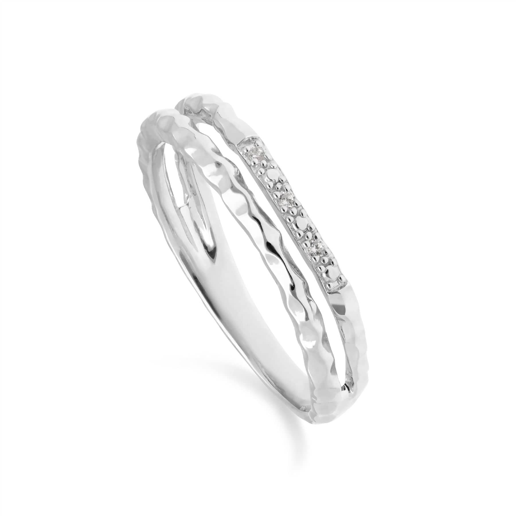 162R0395019 Diamond Pavé Hammered Double Band Ring in 9ct White Gold 1