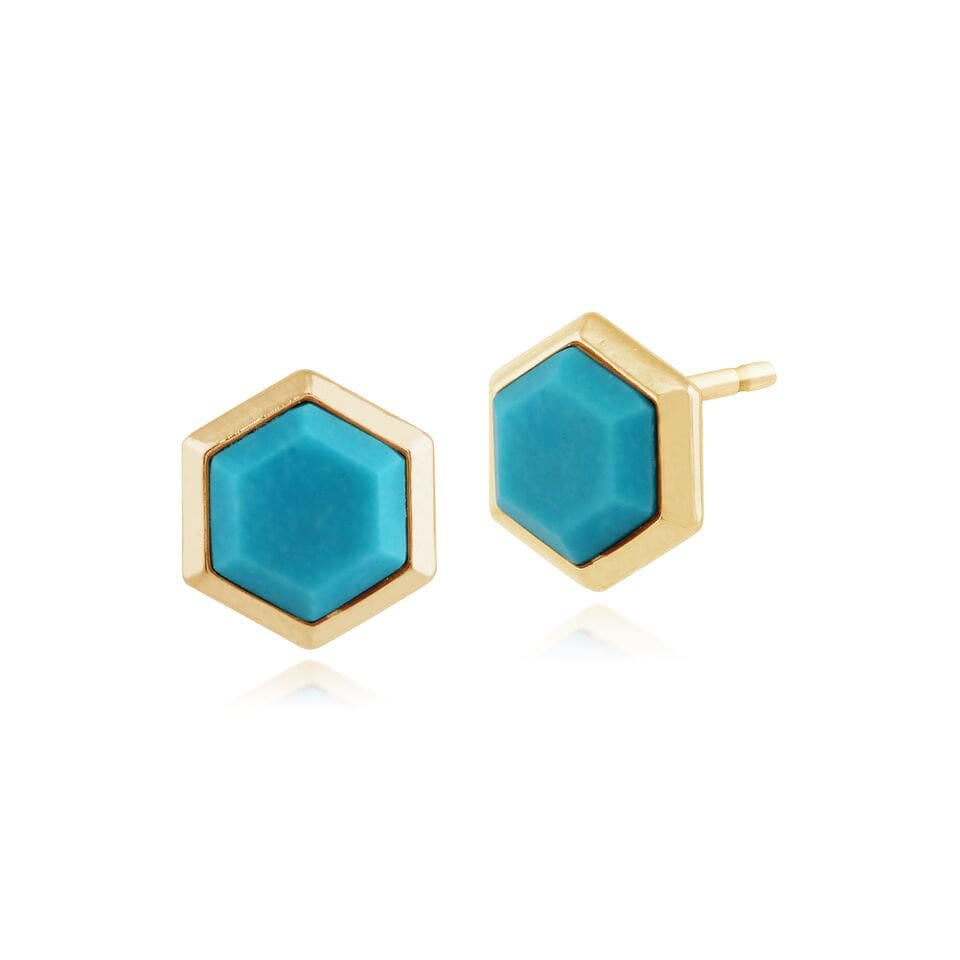 271E012801925 Geometric Turquoise Prism Stud Earrings in Gold Plated 925 Sterling Silver 1