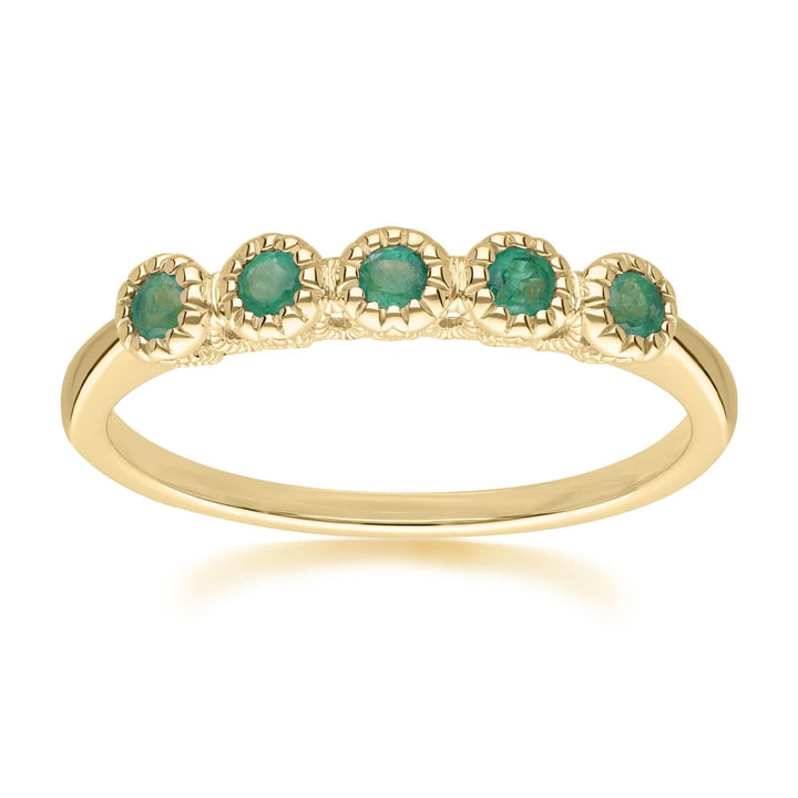 135R2046039 Classic Round Emerald Five Stone Eternity Ring in 9ct Yellow Gold 1