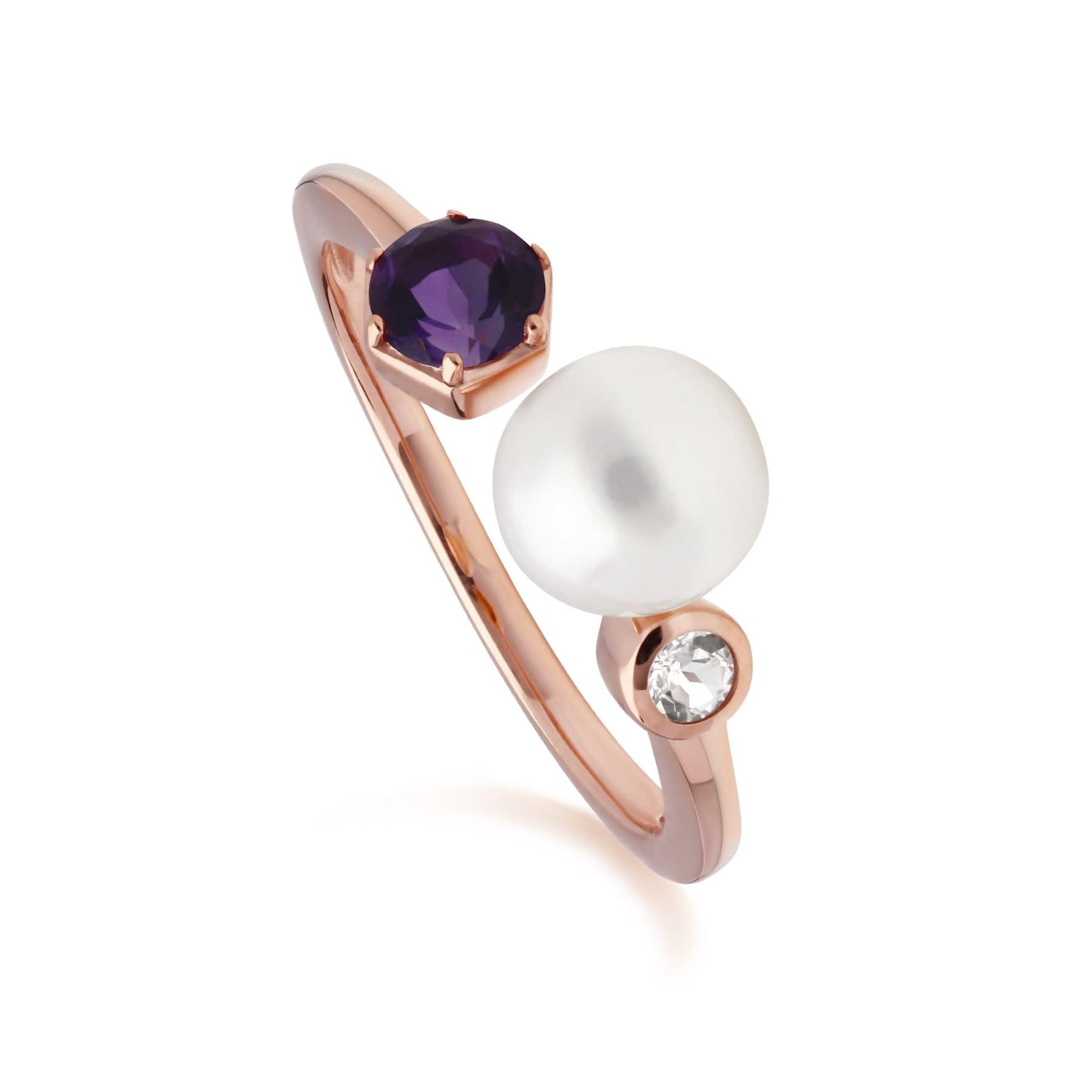 270R058804925 Modern Pearl, Amethyst & Topaz Open Ring in Rose Gold Plated Silver 1