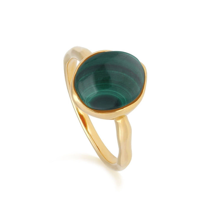 270R057405925 Irregular B Gem Malachite Ring in Yellow Gold Plated Silver 1