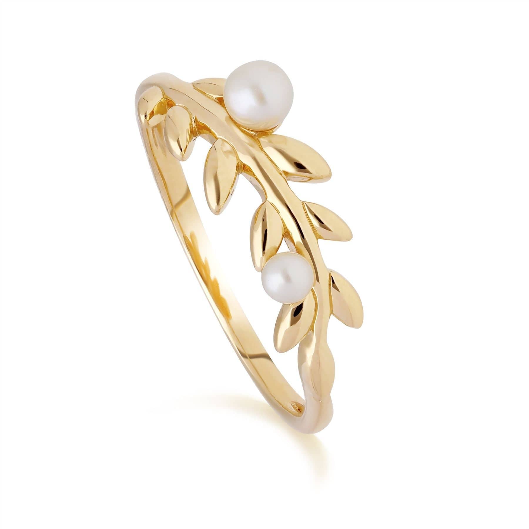 270E028101925-270R058401925 O Leaf Pearl Stud Earring & Ring Set in Gold Plated 925 Sterling Silver 3