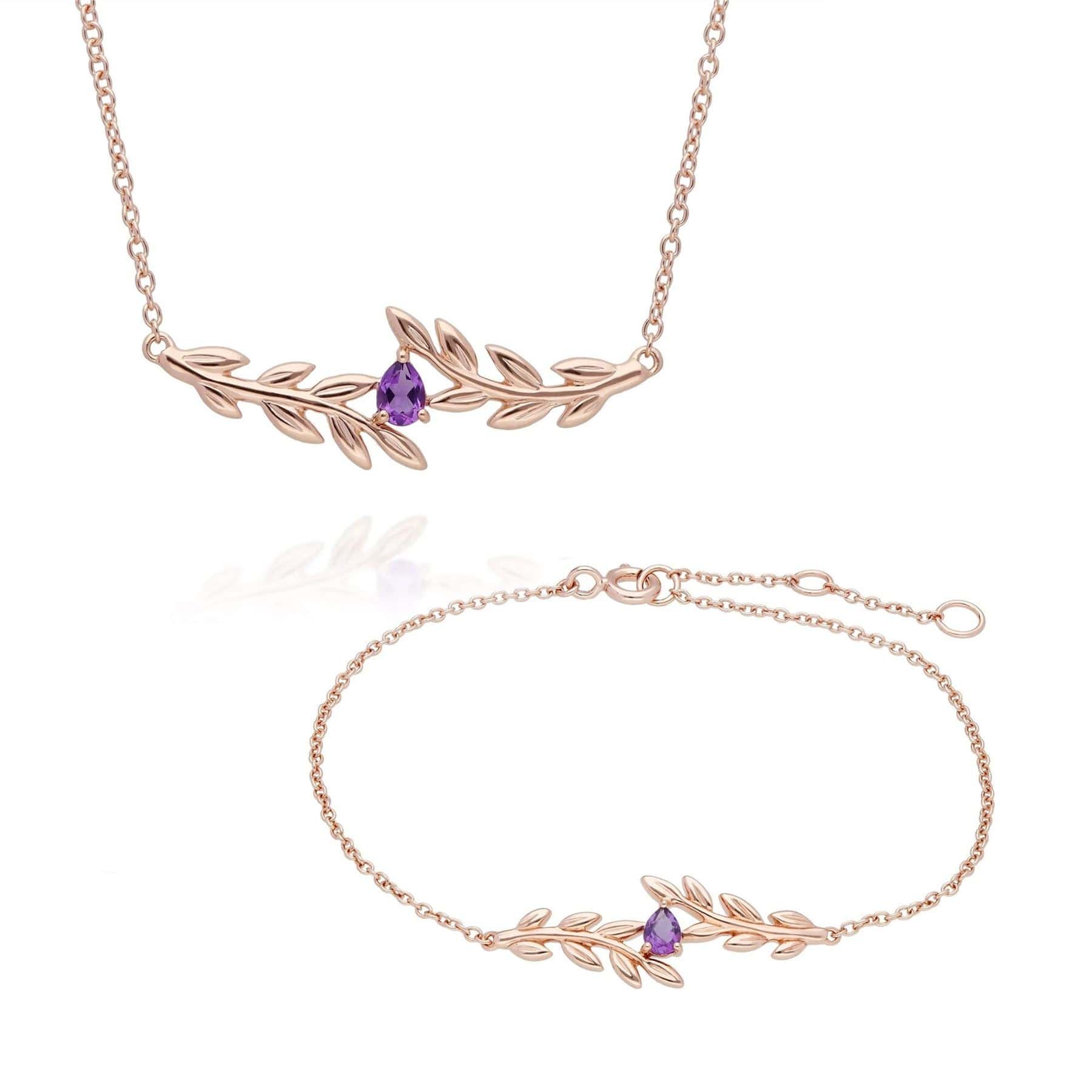 135N0364019-135L0306019 O Leaf Amethyst Necklace & Bracelet Set in 9ct Rose Gold 1