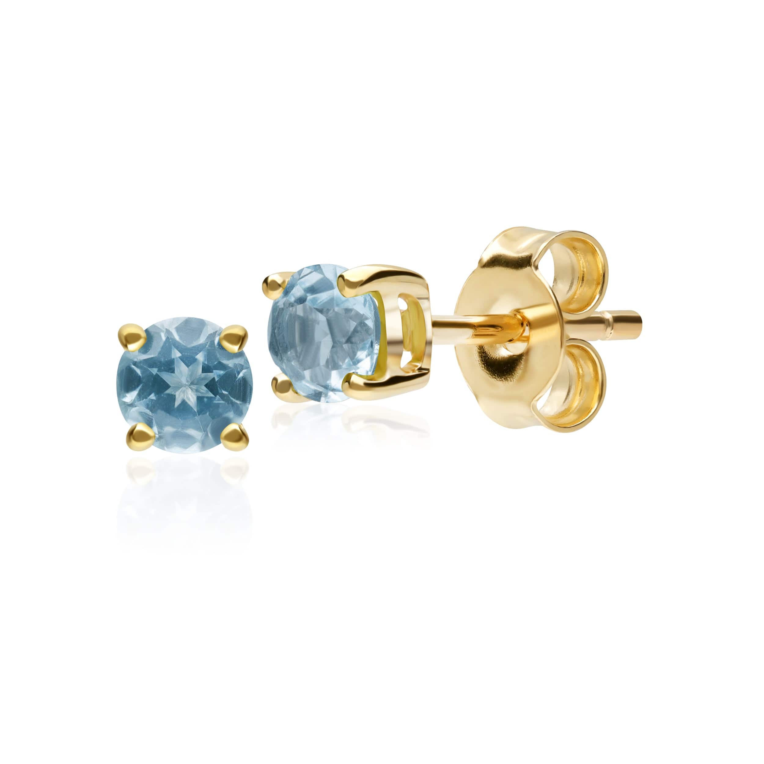 11555 Classic Round Blue Topaz Stud Earrings in 9ct Yellow Gold 1