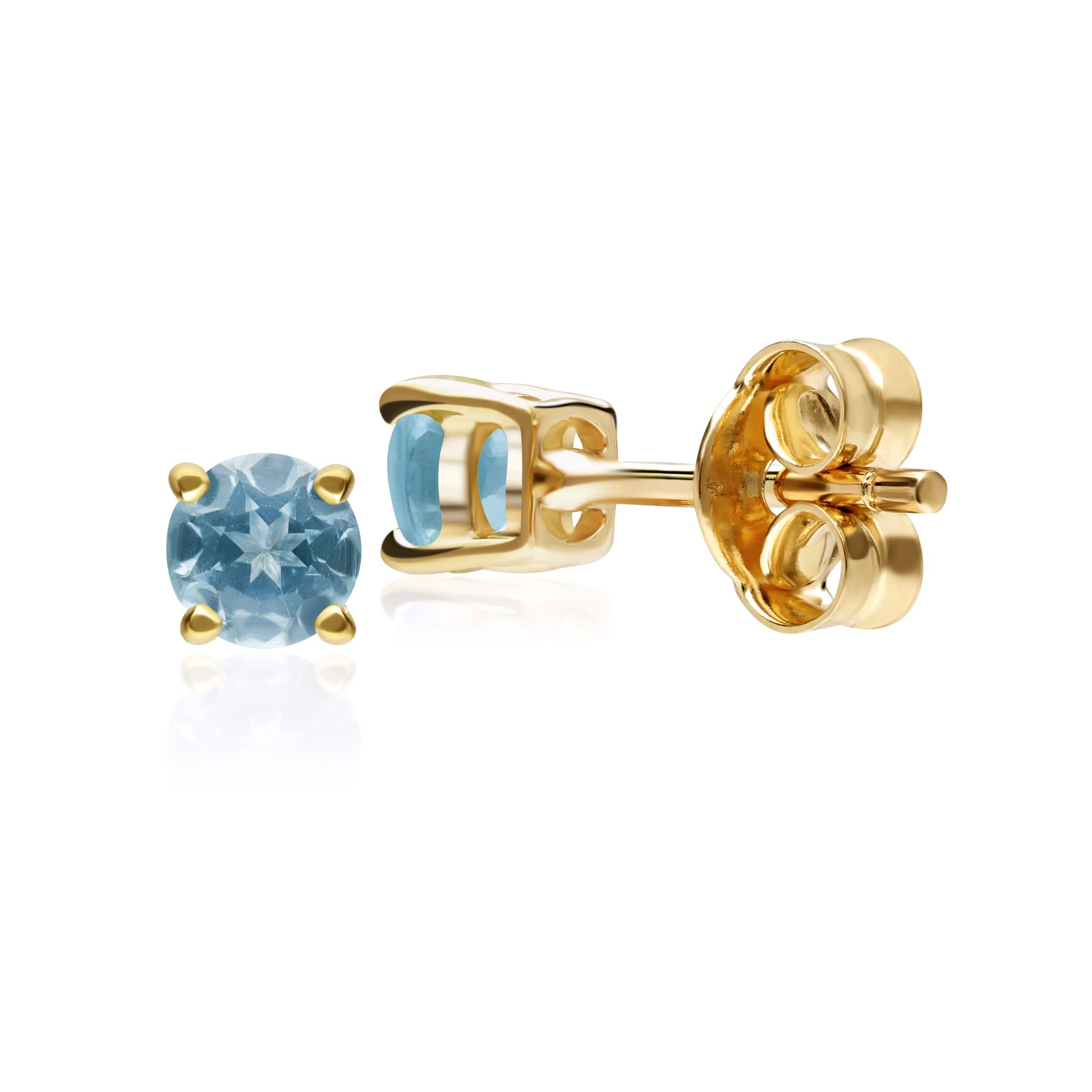 11555 Classic Round Blue Topaz Stud Earrings in 9ct Yellow Gold 2