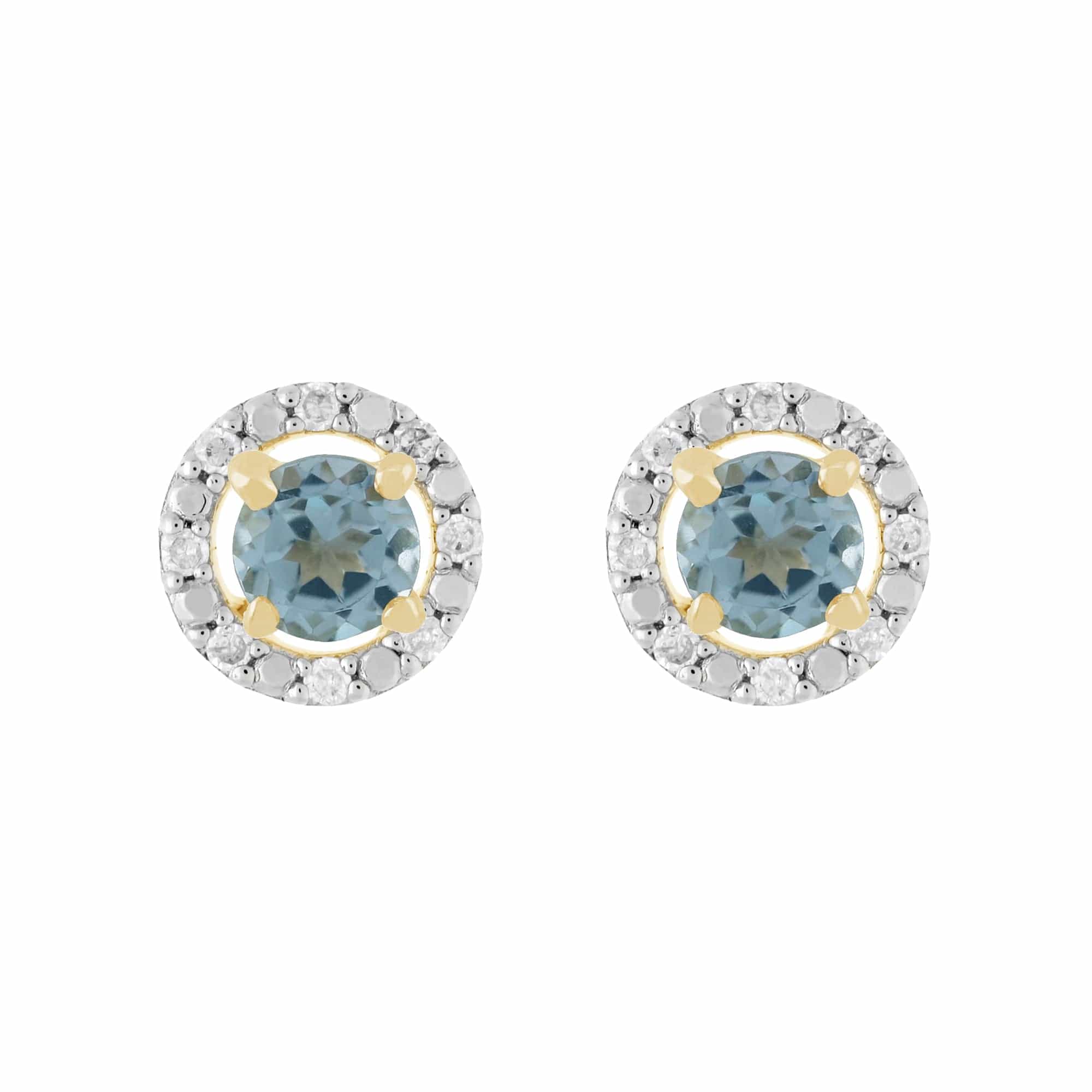 11555-191E0376019 Classic Round Blue Topaz Stud Earrings with Detachable Diamond Round Earrings Jacket Set in 9ct Yellow Gold 1