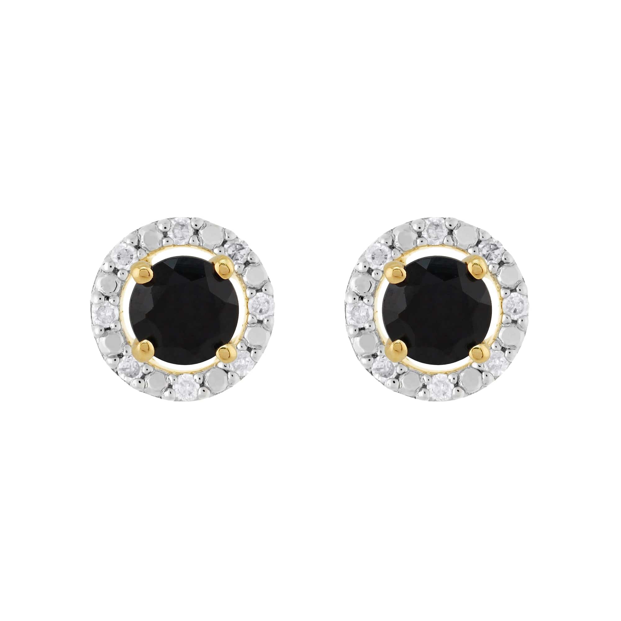 11559-191E0376019 Classic Round Dark Blue Sapphire Stud Earrings with Detachable Diamond Round Earrings Jacket Set in 9ct Yellow Gold 1