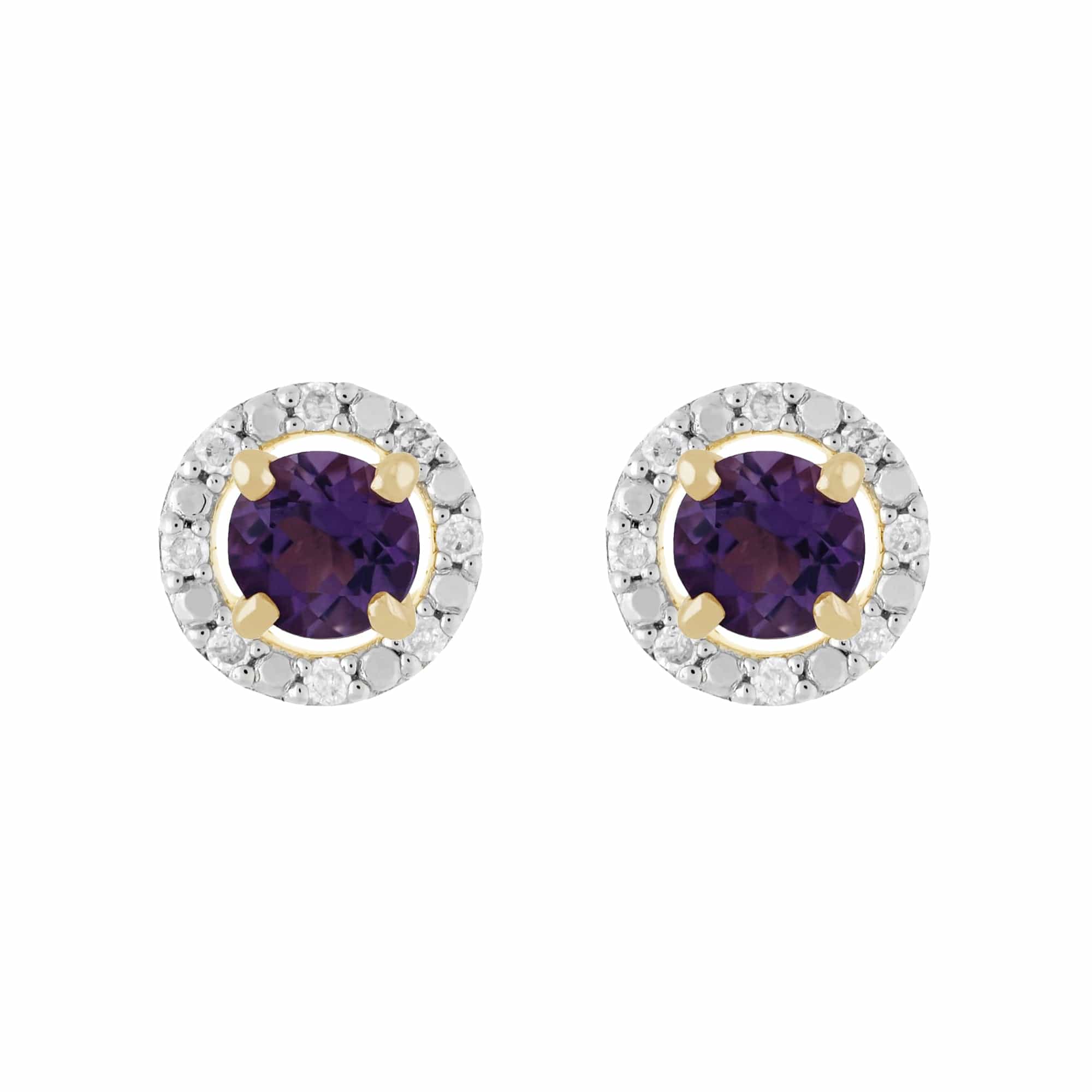 11560-191E0376019 Classic Round Amethyst Stud Earrings with Detachable Diamond Round Earrings Jacket Set in 9ct Yellow Gold 1