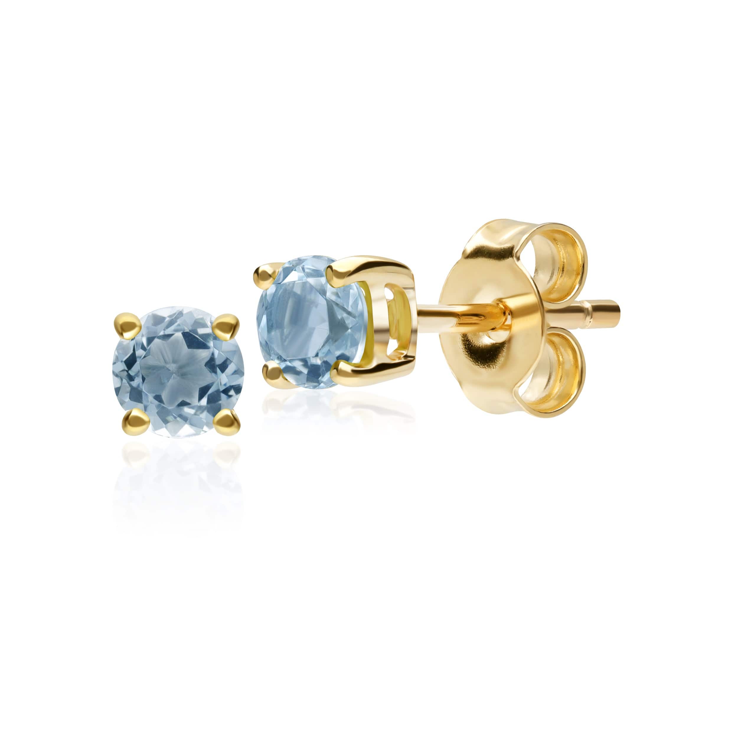 11567 Classic Round Aquamarine Stud Earrings in 9ct Yellow Gold 3.5mm 1