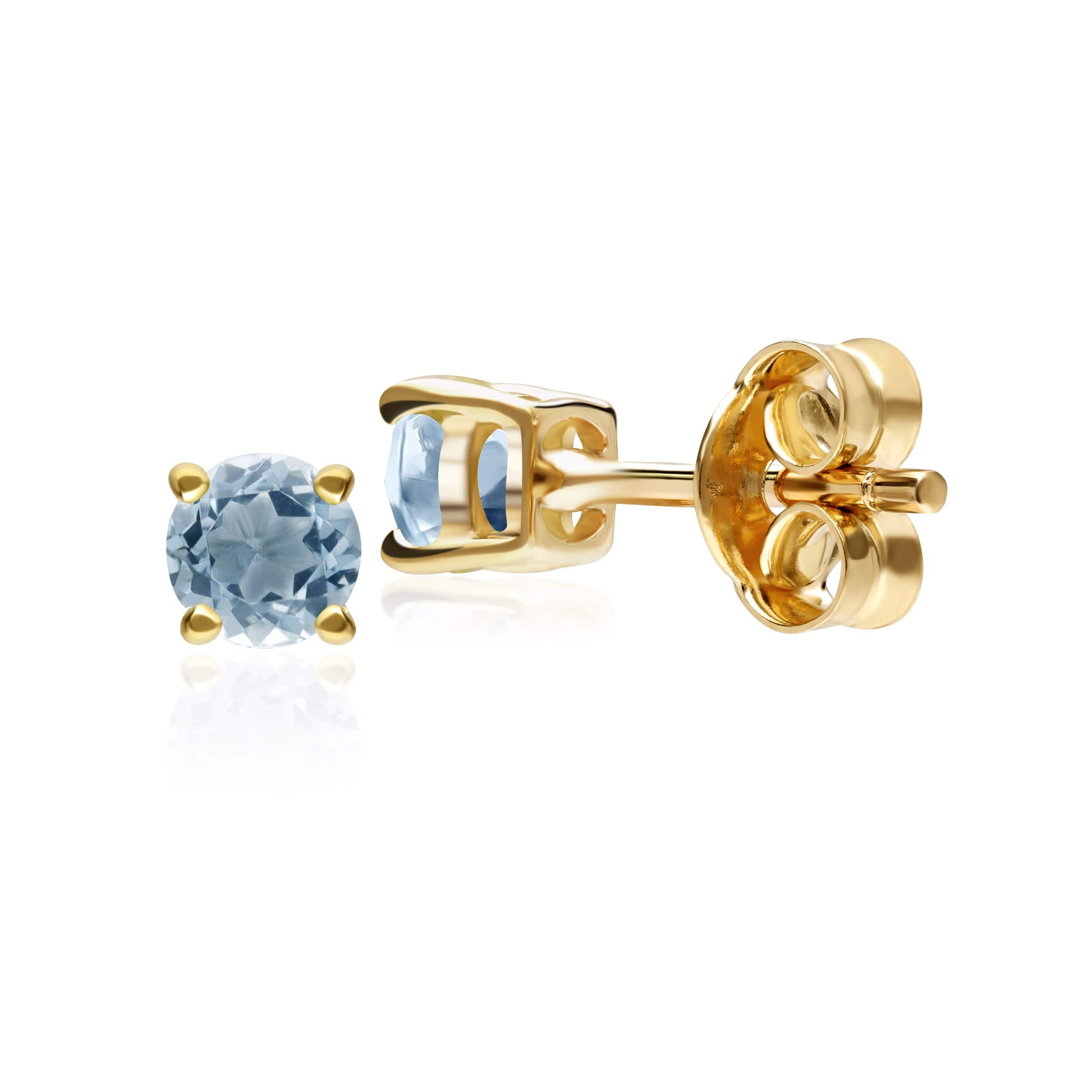 11567 Classic Round Aquamarine Stud Earrings in 9ct Yellow Gold 3.5mm 3