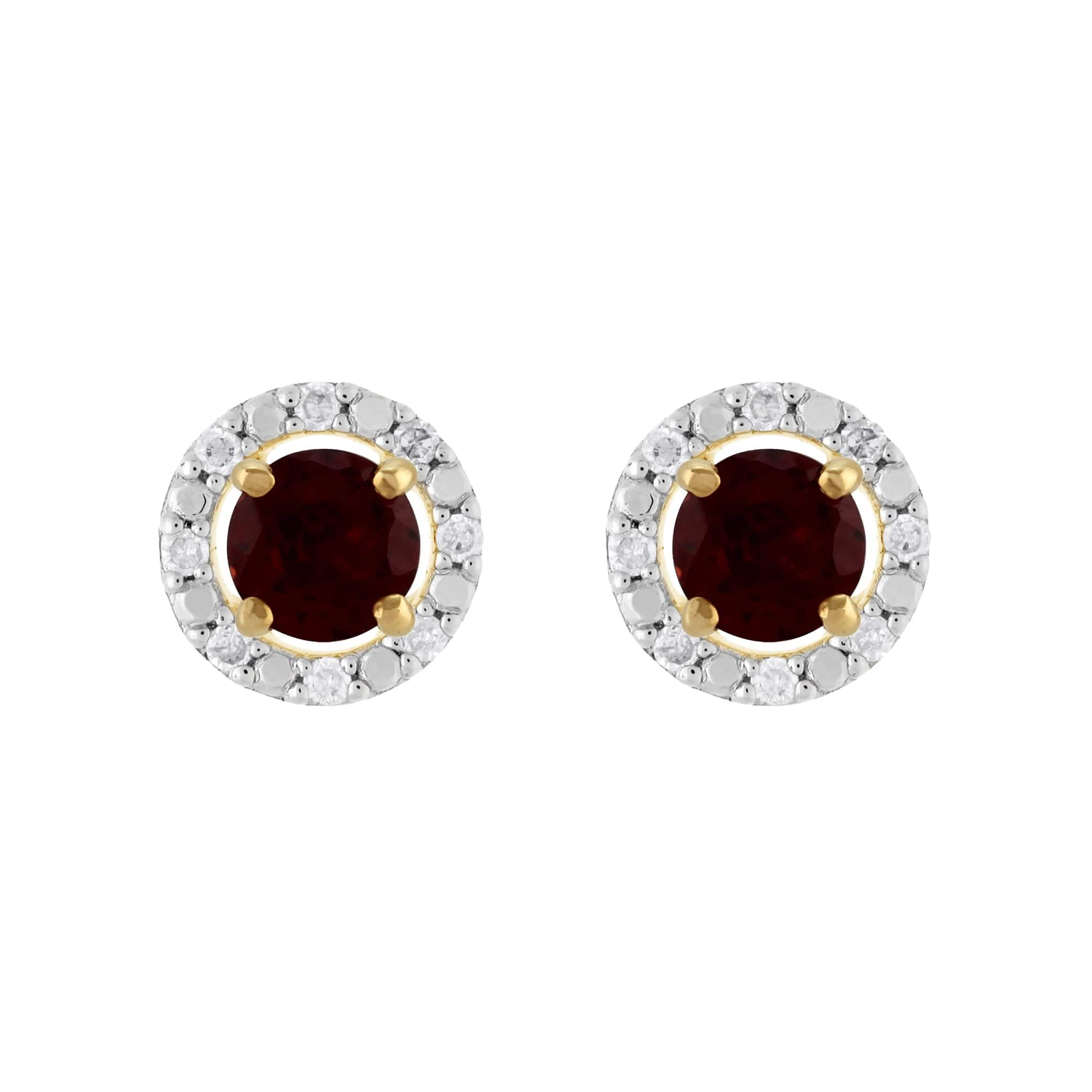 11568-191E0376019 Classic Round Garnet Stud Earrings with Detachable Diamond Round Earrings Jacket Set in 9ct Yellow Gold 1