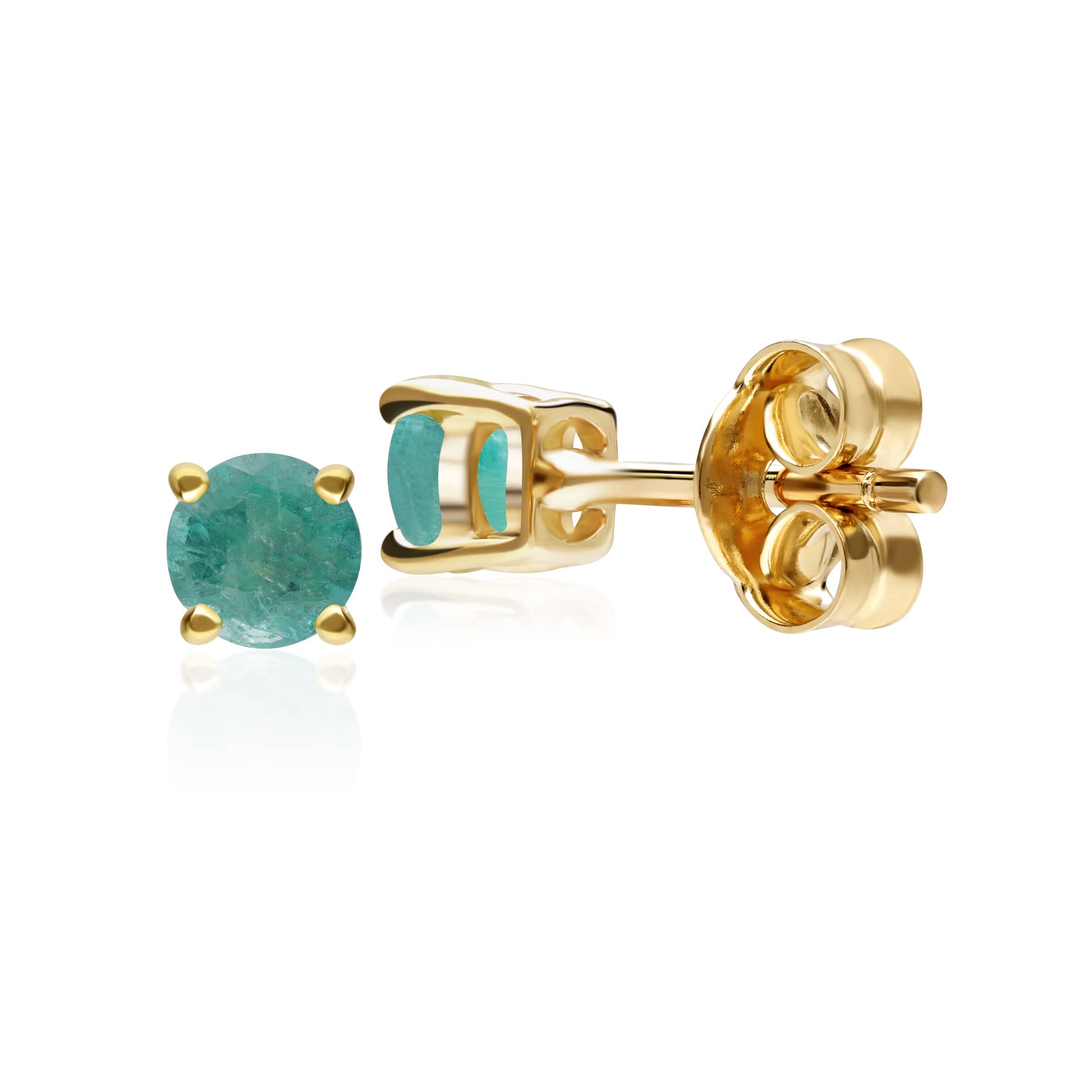 11569 Classic Round Emerald Stud Earrings in 9ct Yellow Gold 3.5mm 3