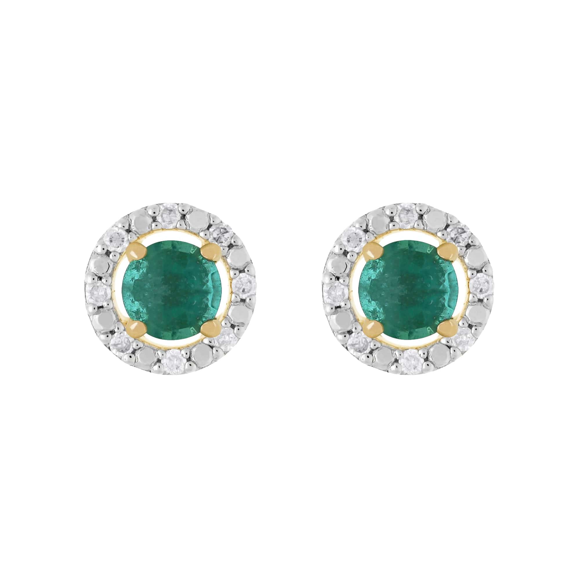 11569-191E0376019 Classic Round Emerald Stud Earrings with Detachable Diamond Round Earrings Jacket Set in 9ct Yellow Gold 1
