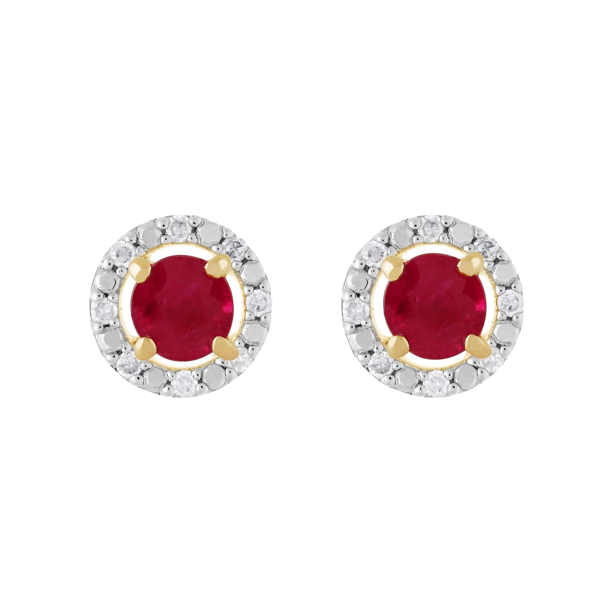 11570-191E0376019 Classic Round Ruby Stud Earrings with Detachable Diamond Round Earrings Jacket Set in 9ct Yellow Gold 1