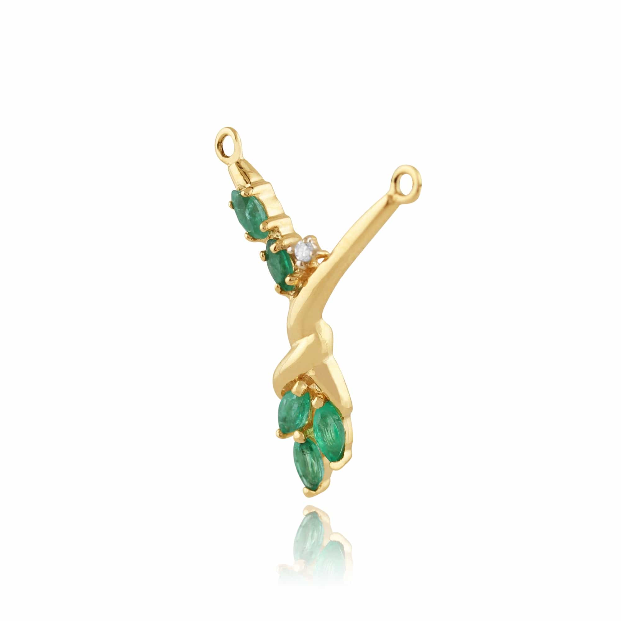 Floral Marquise Emerald & Diamond Necklace in 9ct Yellow Gold - Gemondo