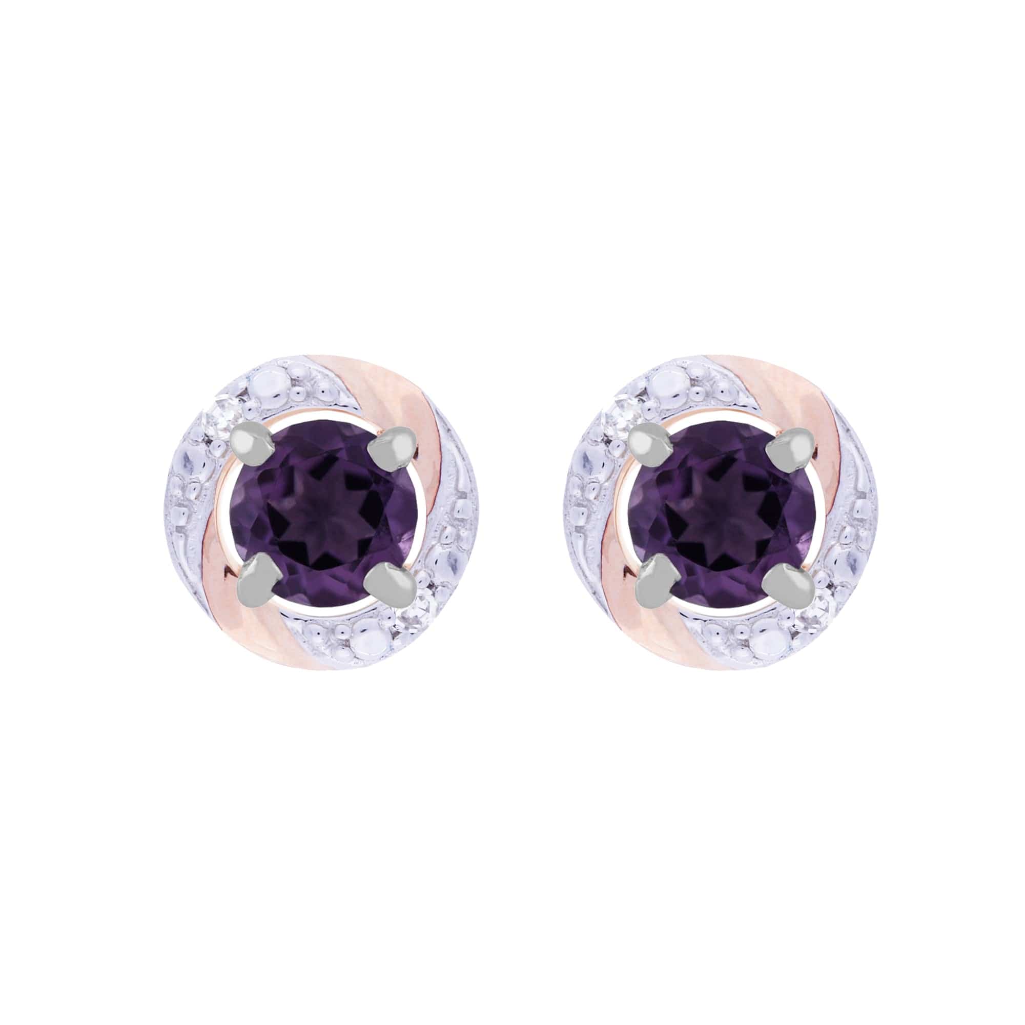 11612-191E0378019 Classic Round Amethyst Stud Earrings with Detachable Diamond Round Earrings Jacket Set in 9ct White Gold 1