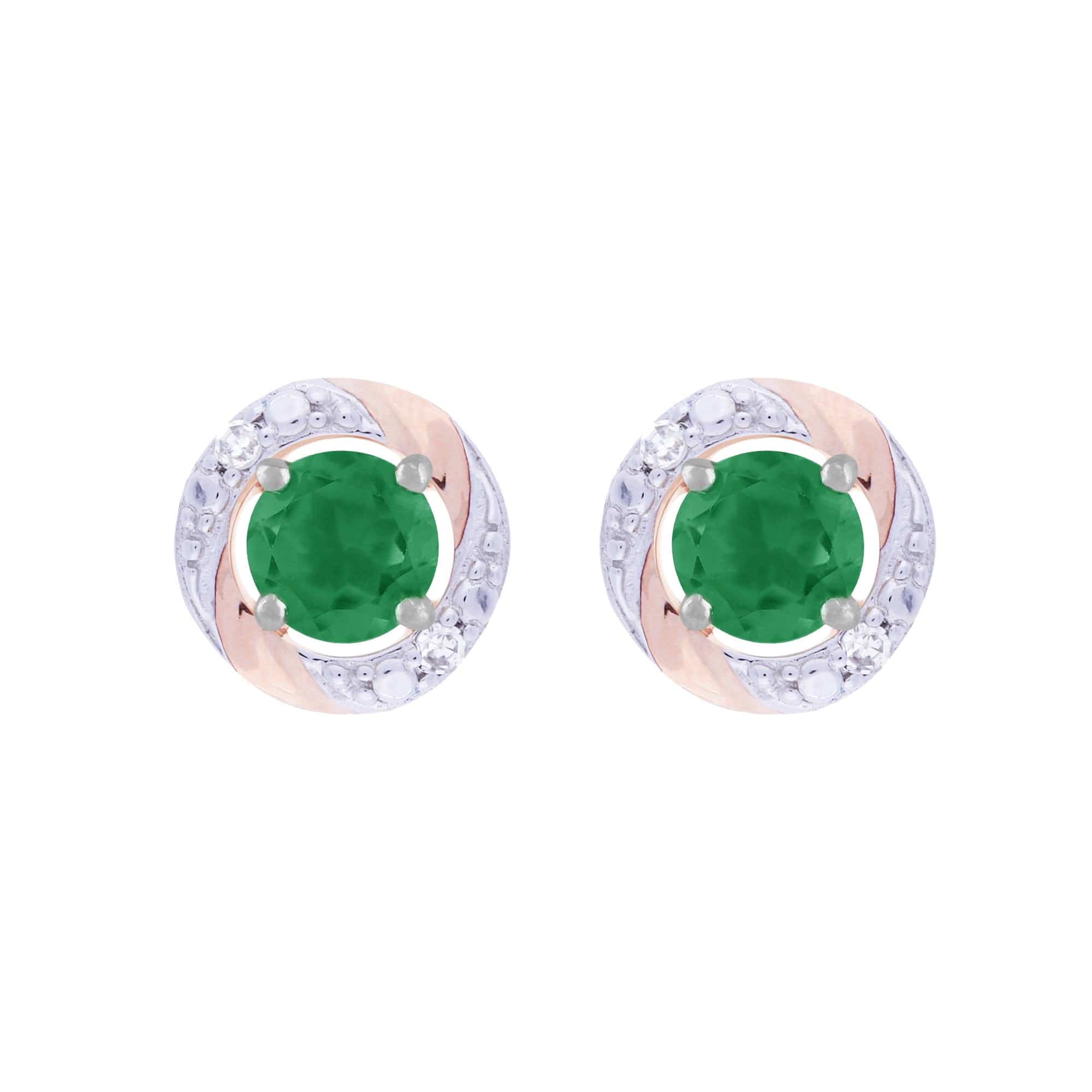 11621-191E0378019 Classic Round Emerald Stud Earrings with Detachable Diamond Round Earrings Jacket Set in 9ct White Gold 1