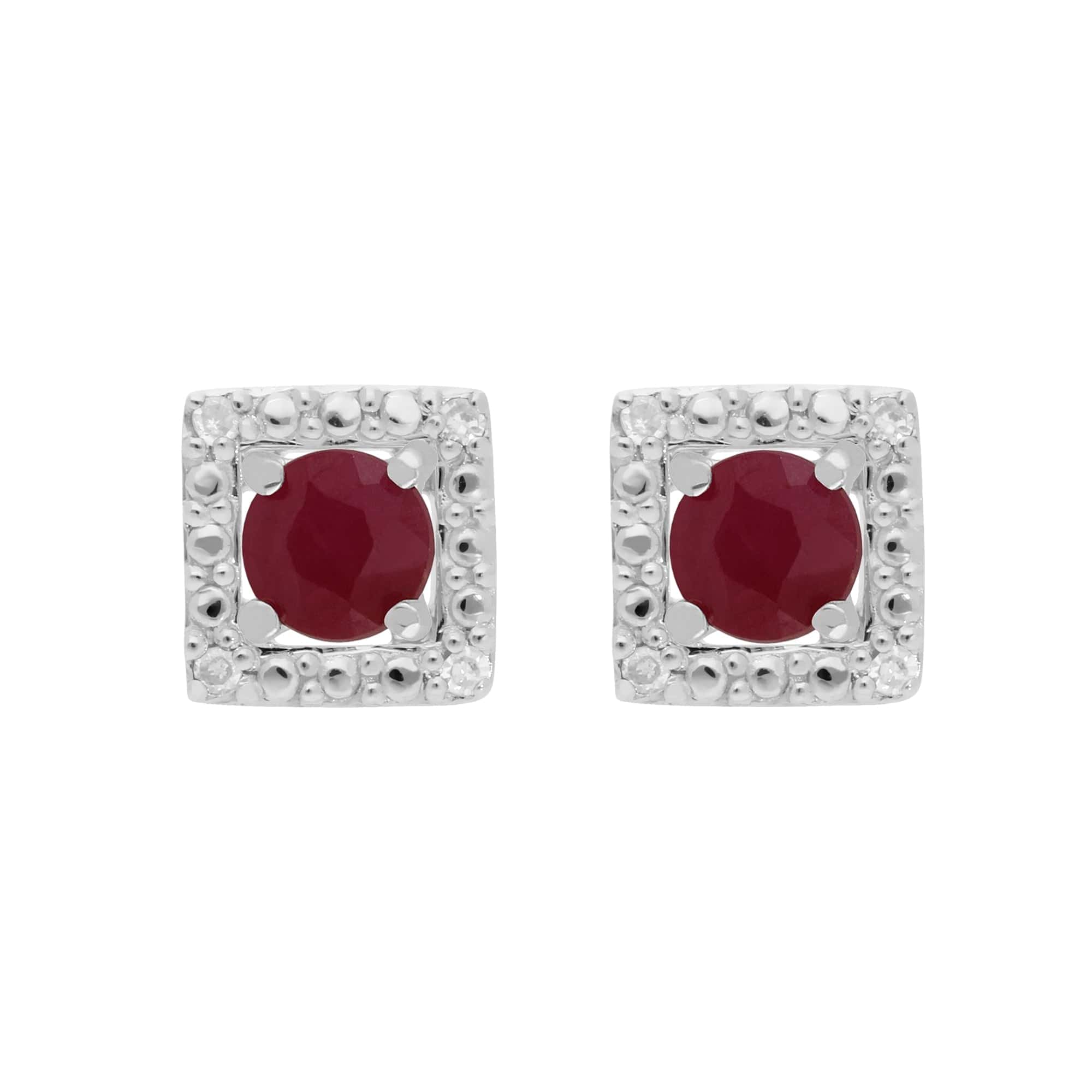 11622-162E0245019 Classic Round Ruby Stud Earrings with Detachable Diamond Square Ear Jacket in 9ct White Gold 1