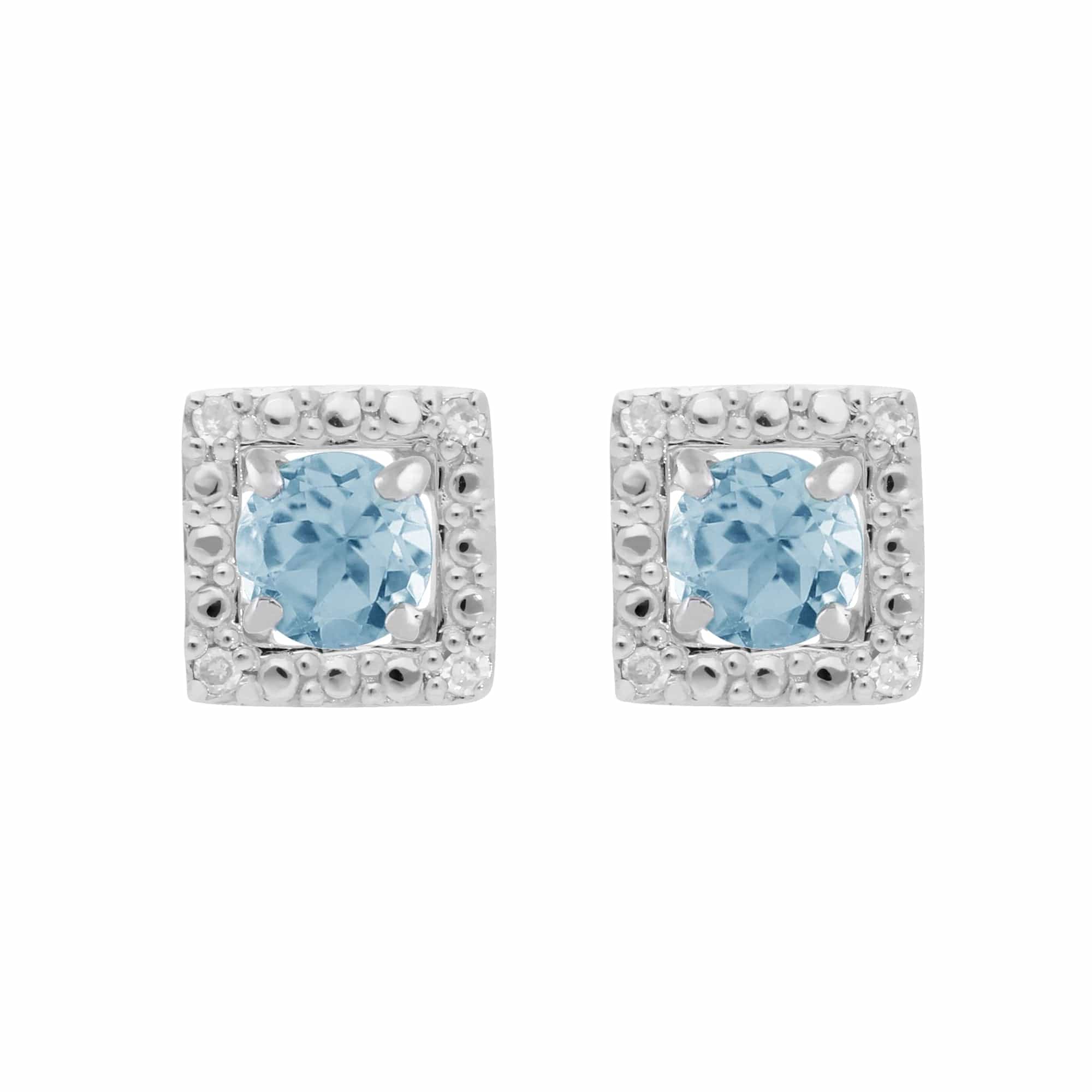 11623-162E0245019 Classic Round Blue Topaz Stud Earrings with Detachable Diamond Square Ear Jacket in 9ct White Gold 1
